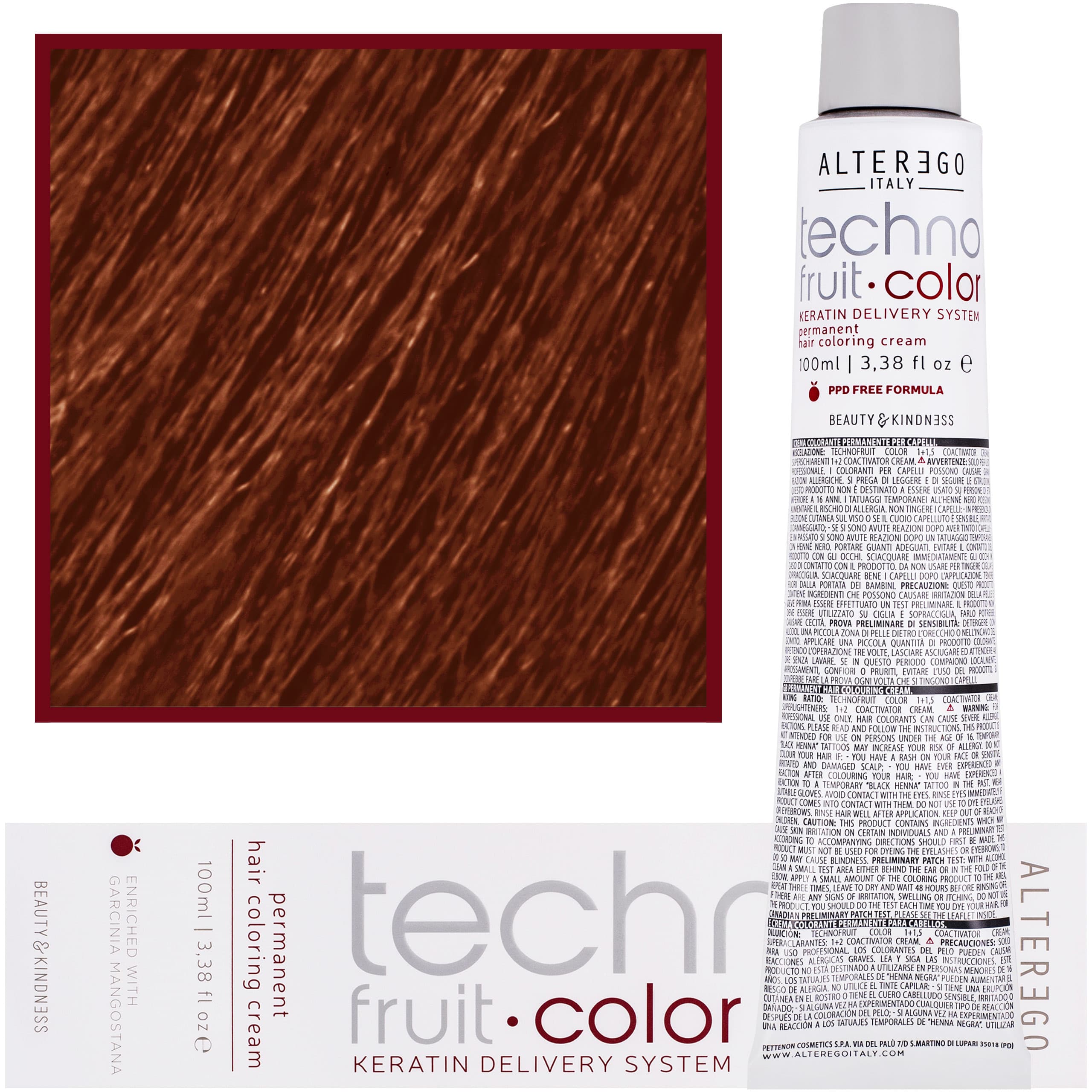 Technofruit Color - farba z keratyną do trwałej koloryzacji włosów, 8/4 | Jasny Blond Miedziany