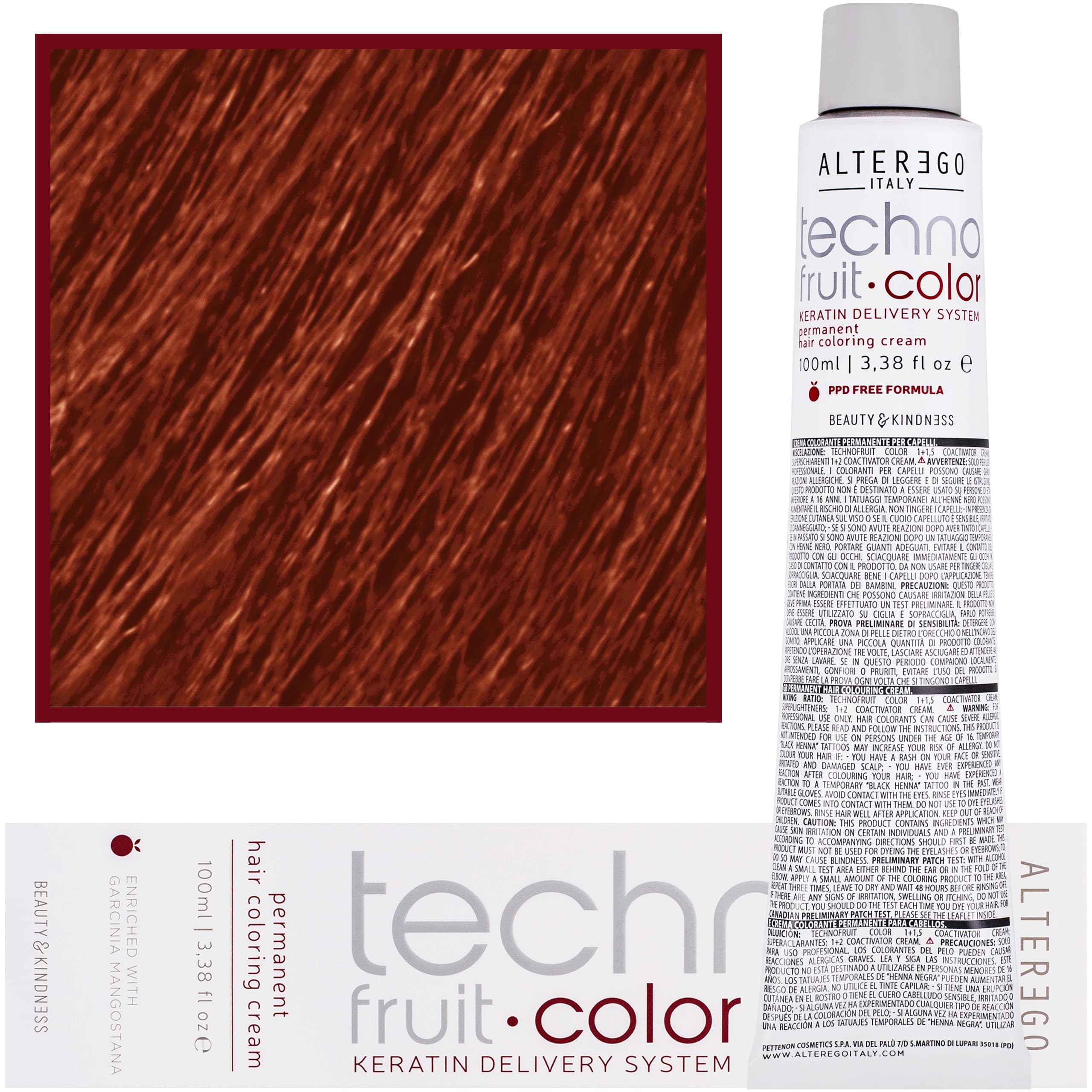 Technofruit Color - farba z keratyną do trwałej koloryzacji włosów, 8/44 | Jasny Blond Intensywnie Miedziany