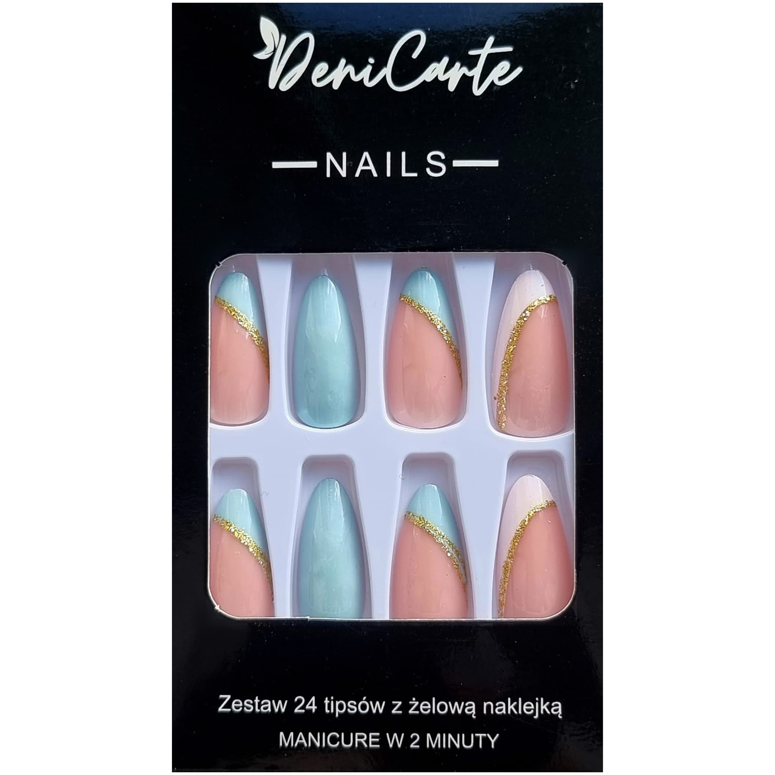 Deni Carte Tipsy French - sztuczne paznokcie w stylu francuskim, różne wzory White Blue French | Biało-Niebieski