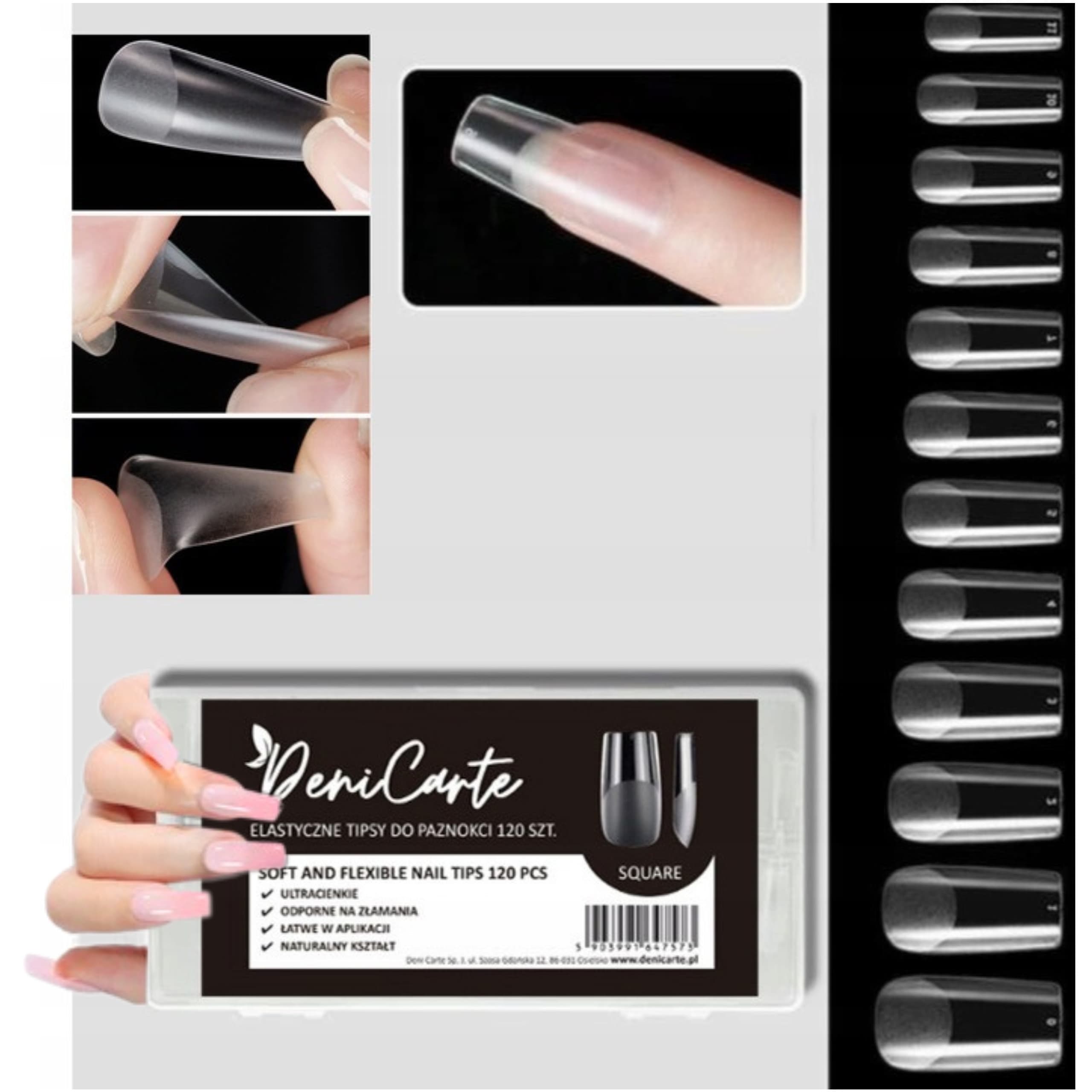 Deni Carte Tipsy Flexible Square - tipsy przezroczyste, kwadratowe