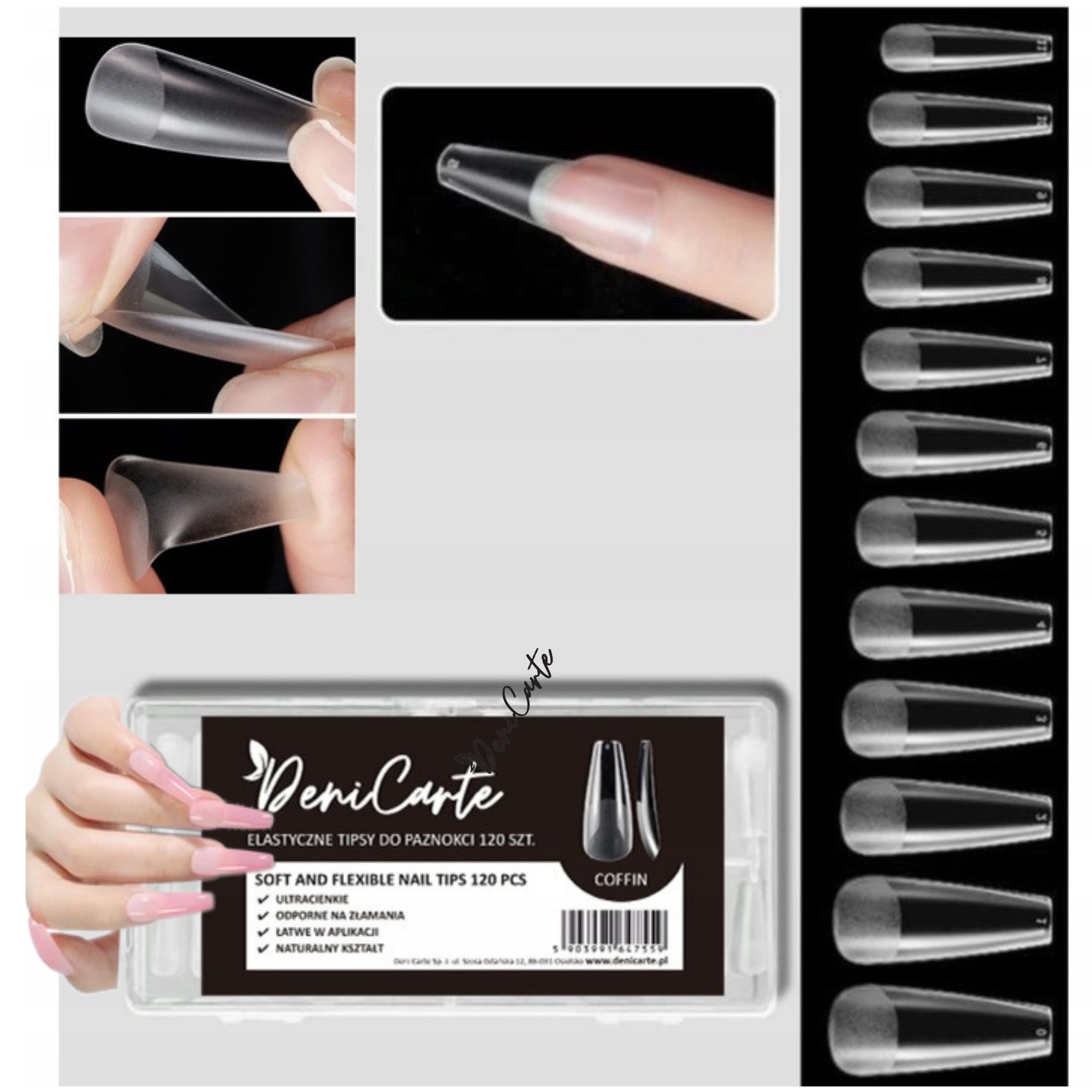 Deni Carte Tipsy Flexible Coffin - elastyczne tipsy, miekkie i przezroczyste