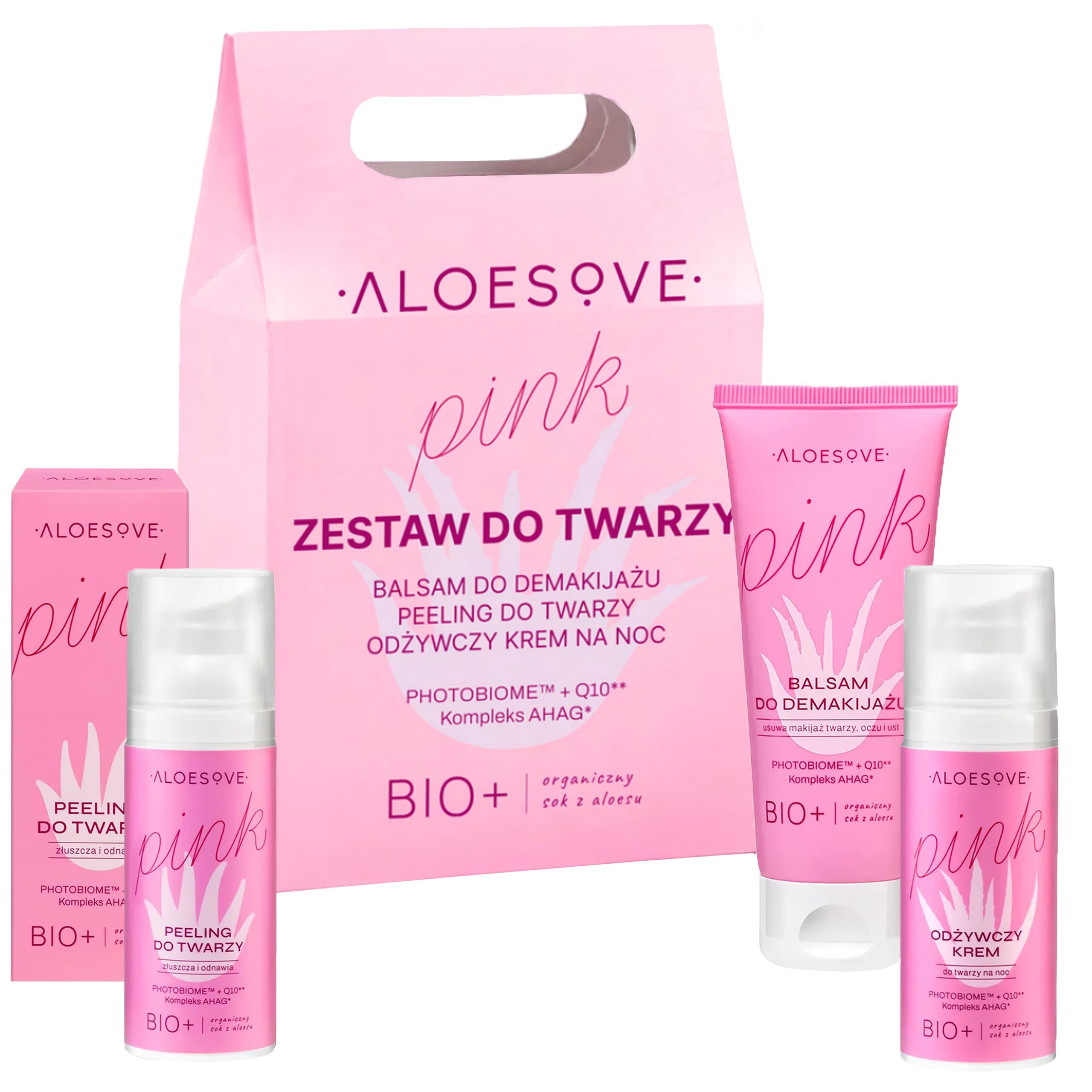 Pink zestaw do twarzy - balsam do demakijażu + peeling + krem na noc