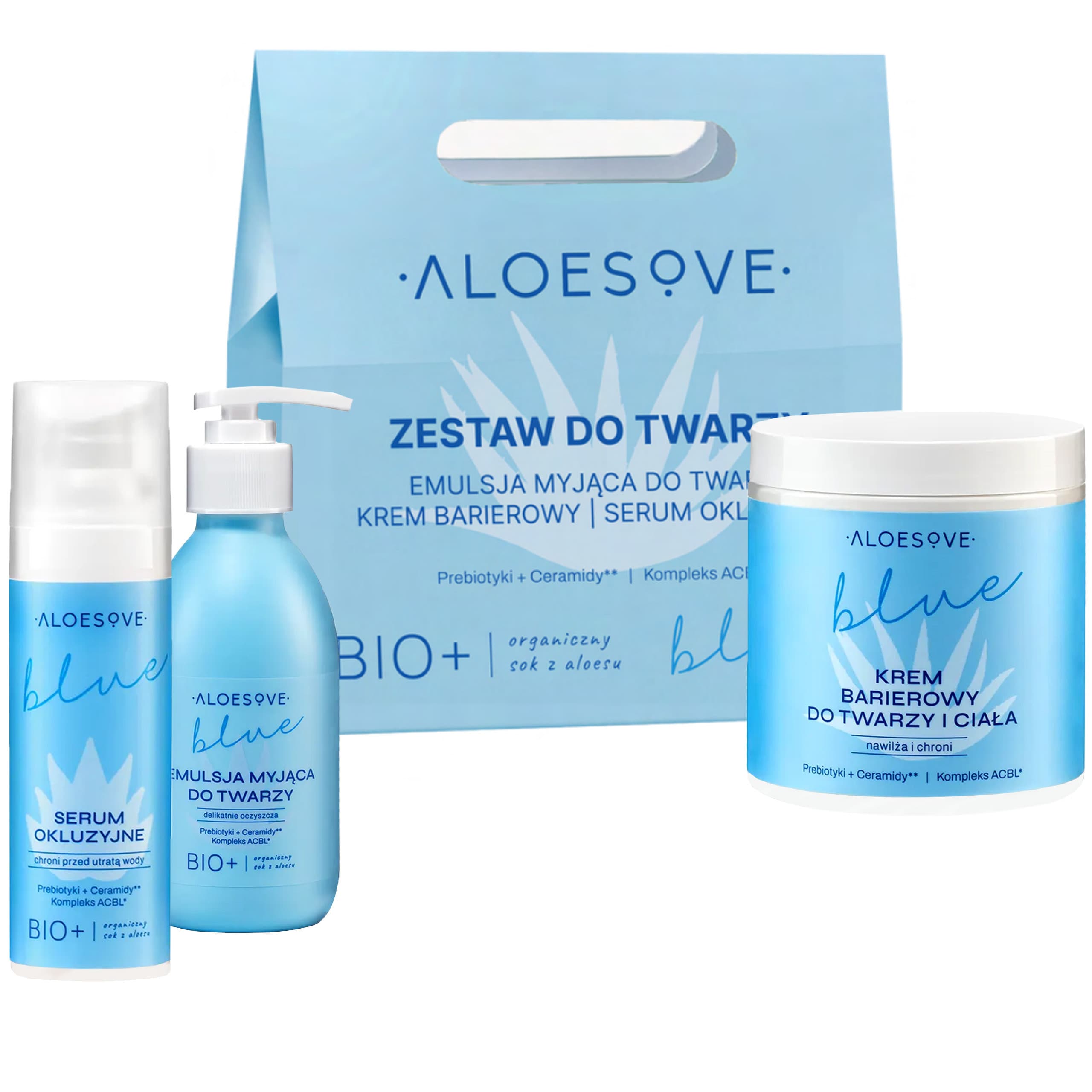 Blue zestaw do twarzy - emulsja myjąca + serum + krem
