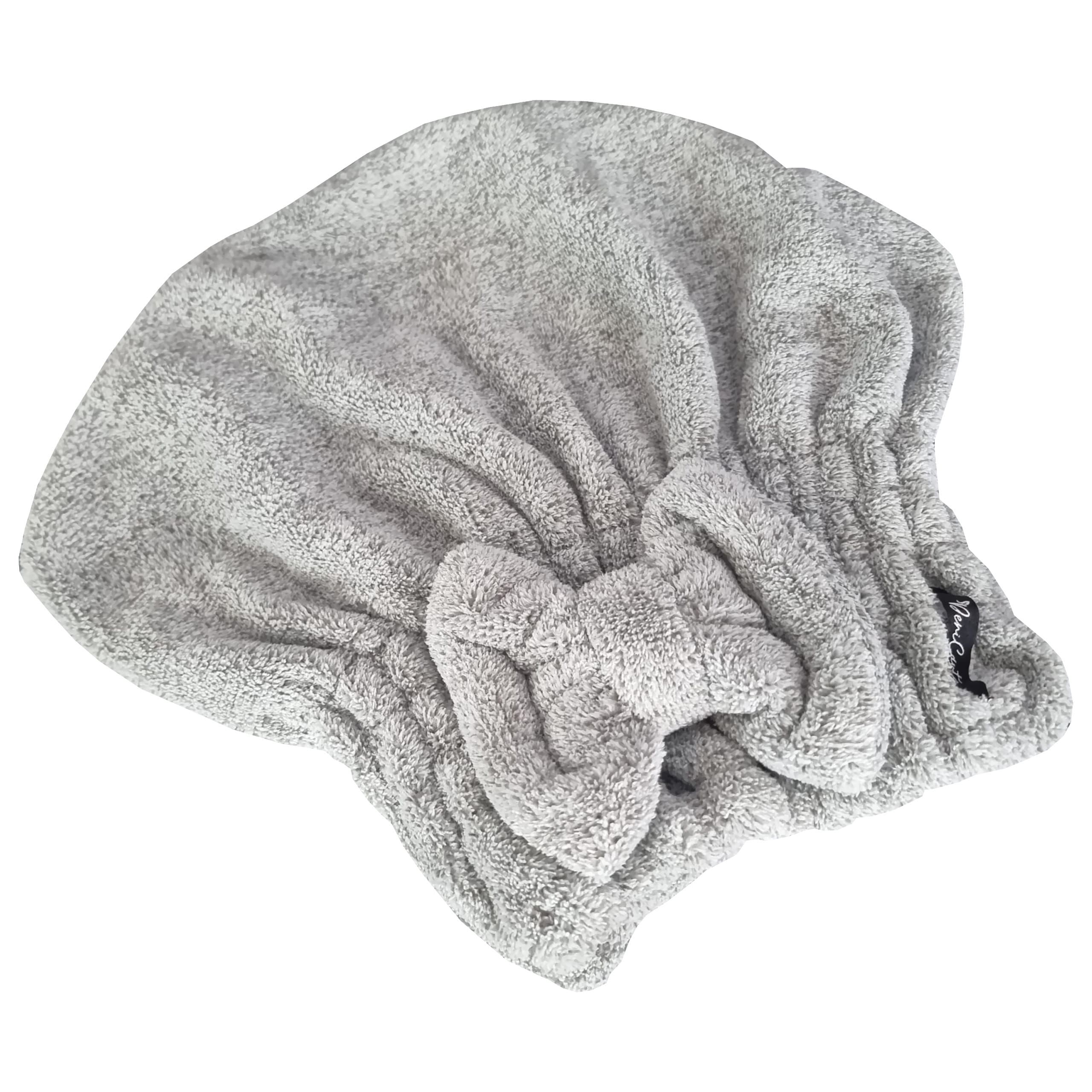 DeniCarte Turban do włosów z kokardką, ręcznik szybkoschnący z mikrofibry, szary