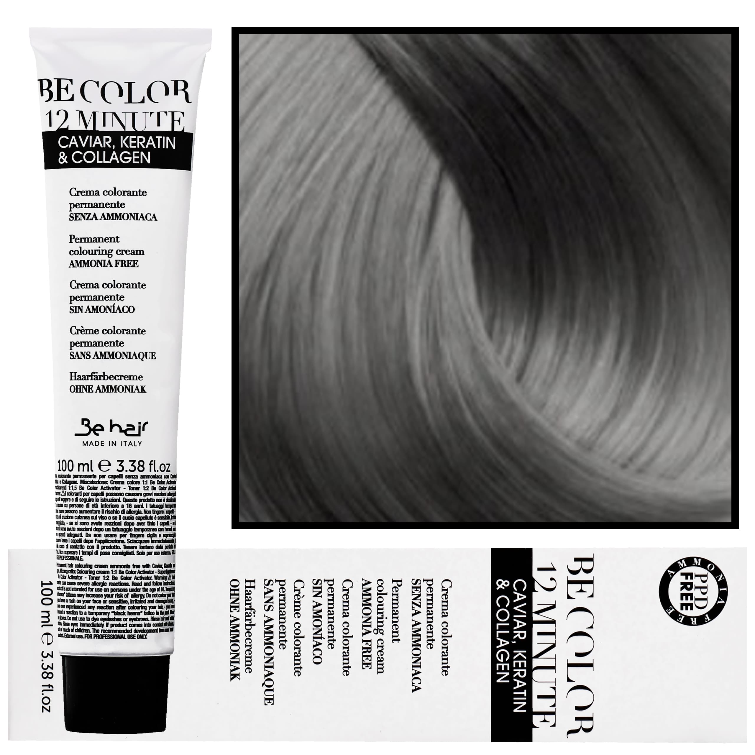 Be Color 12 minute - farba do włosów bez amoniaku, 7,1 | Średni Blond Popielaty