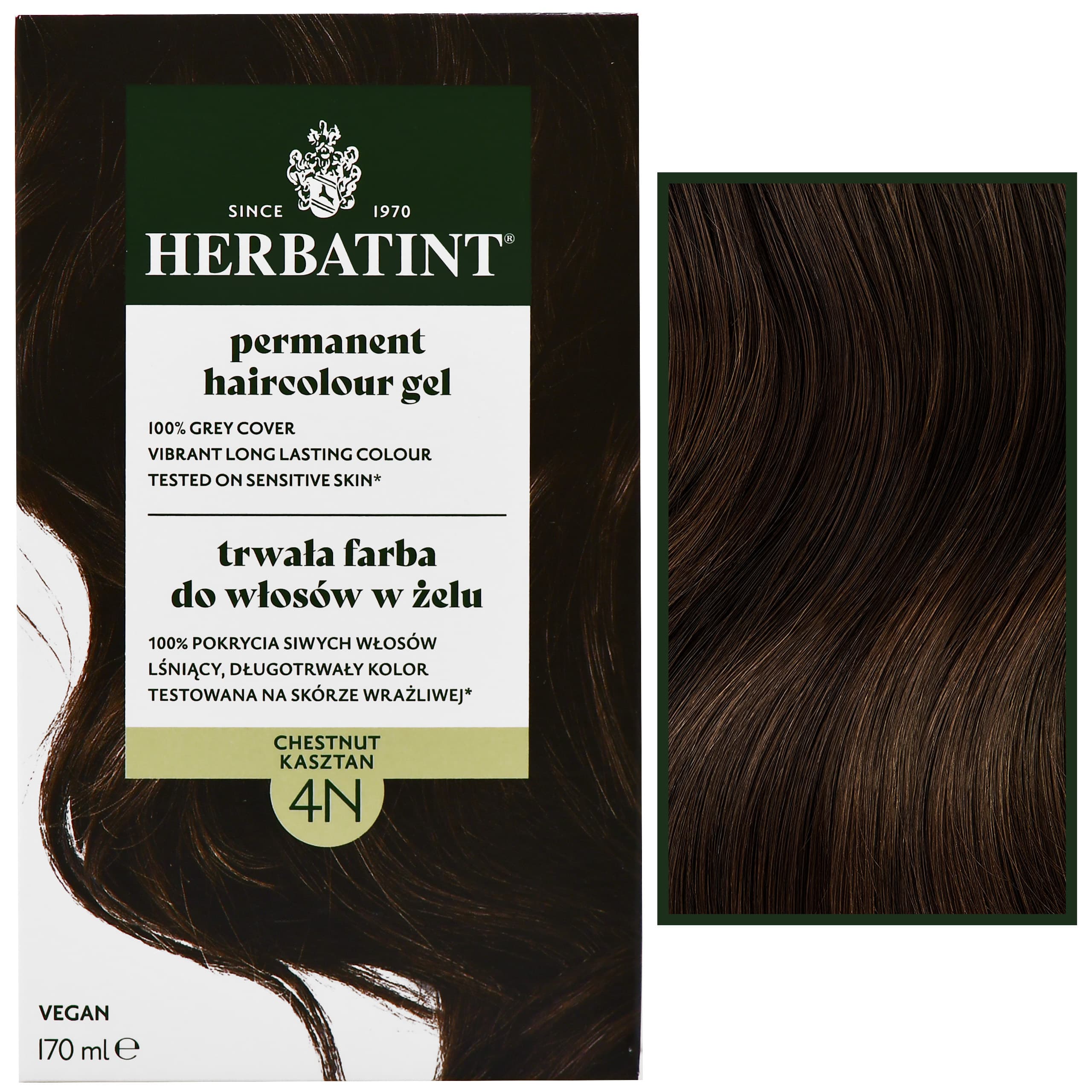 Permanent Haircolour Gel – trwała, ziołowa farba do włosów w żelu, 4N | Kasztan