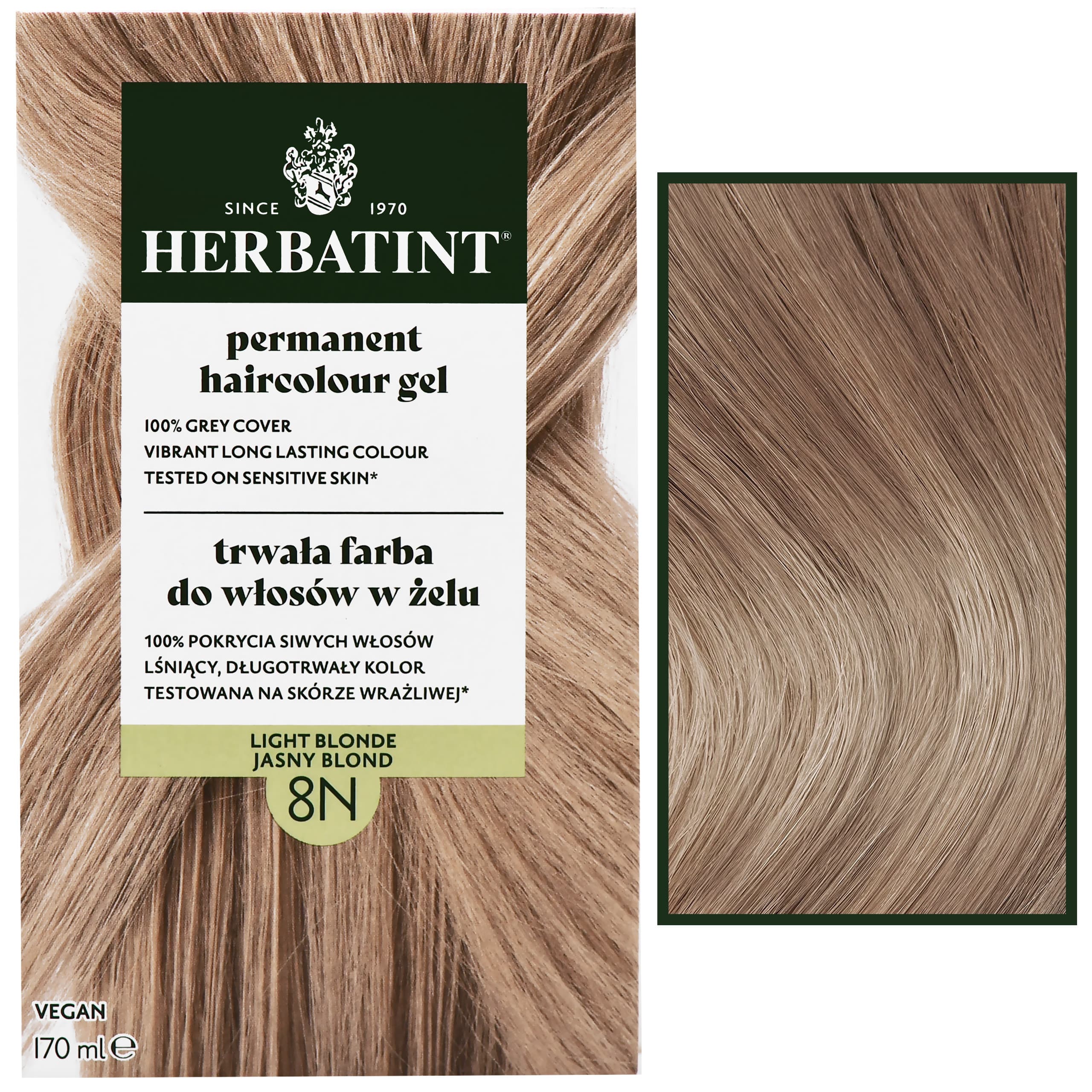 Permanent Haircolour Gel – trwała, ziołowa farba do włosów w żelu, 8N | Jasny Blond
