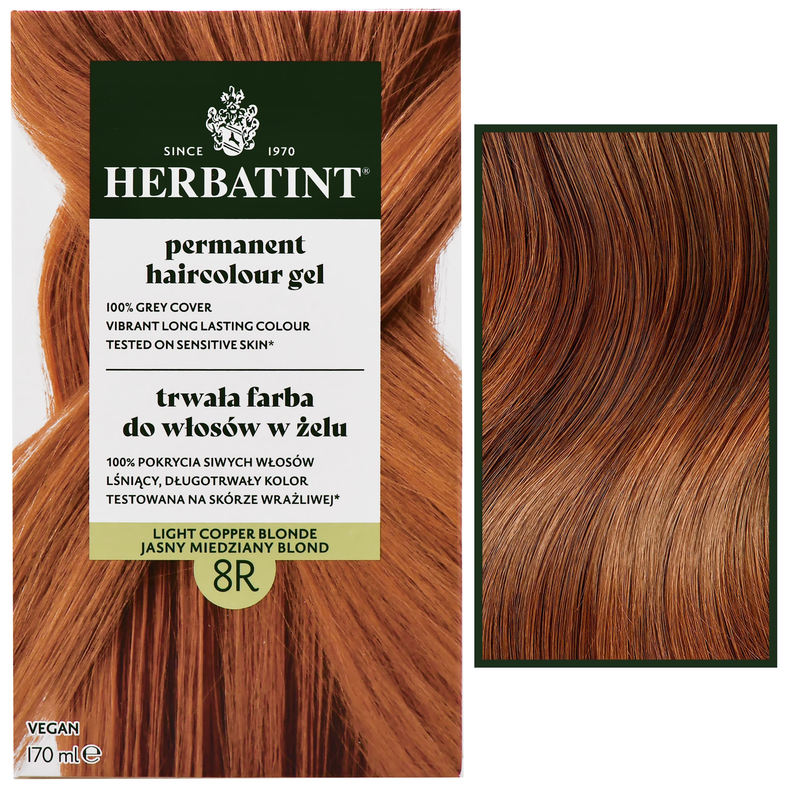 Permanent Haircolour Gel – trwała, ziołowa farba do włosów w żelu, 8R | Jasny Miedziany Blond