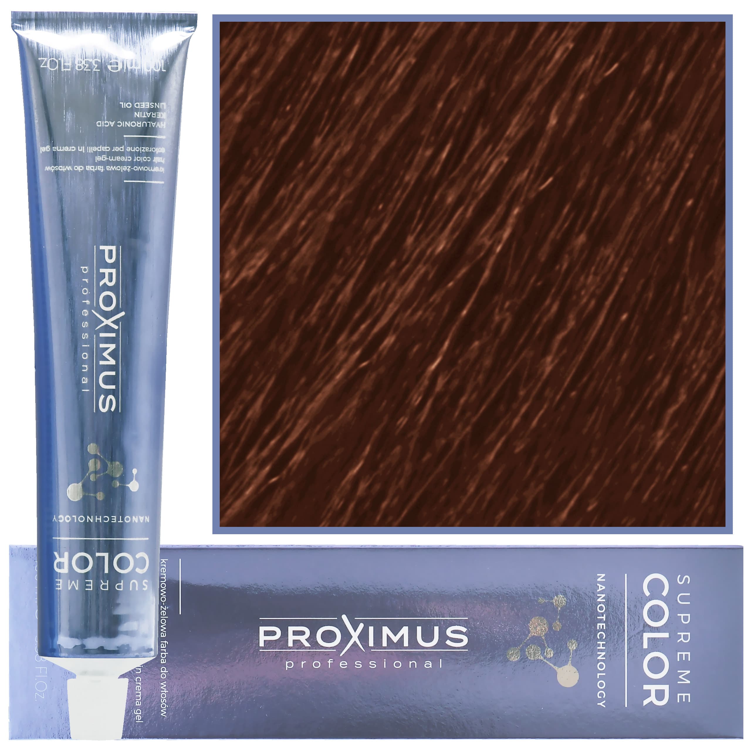 Proximus Supreme Color Nanotechnology – profesjonalna farba do włosów z kwasem hialuronowym, 5,4 | Jasny Miedziany Brąz