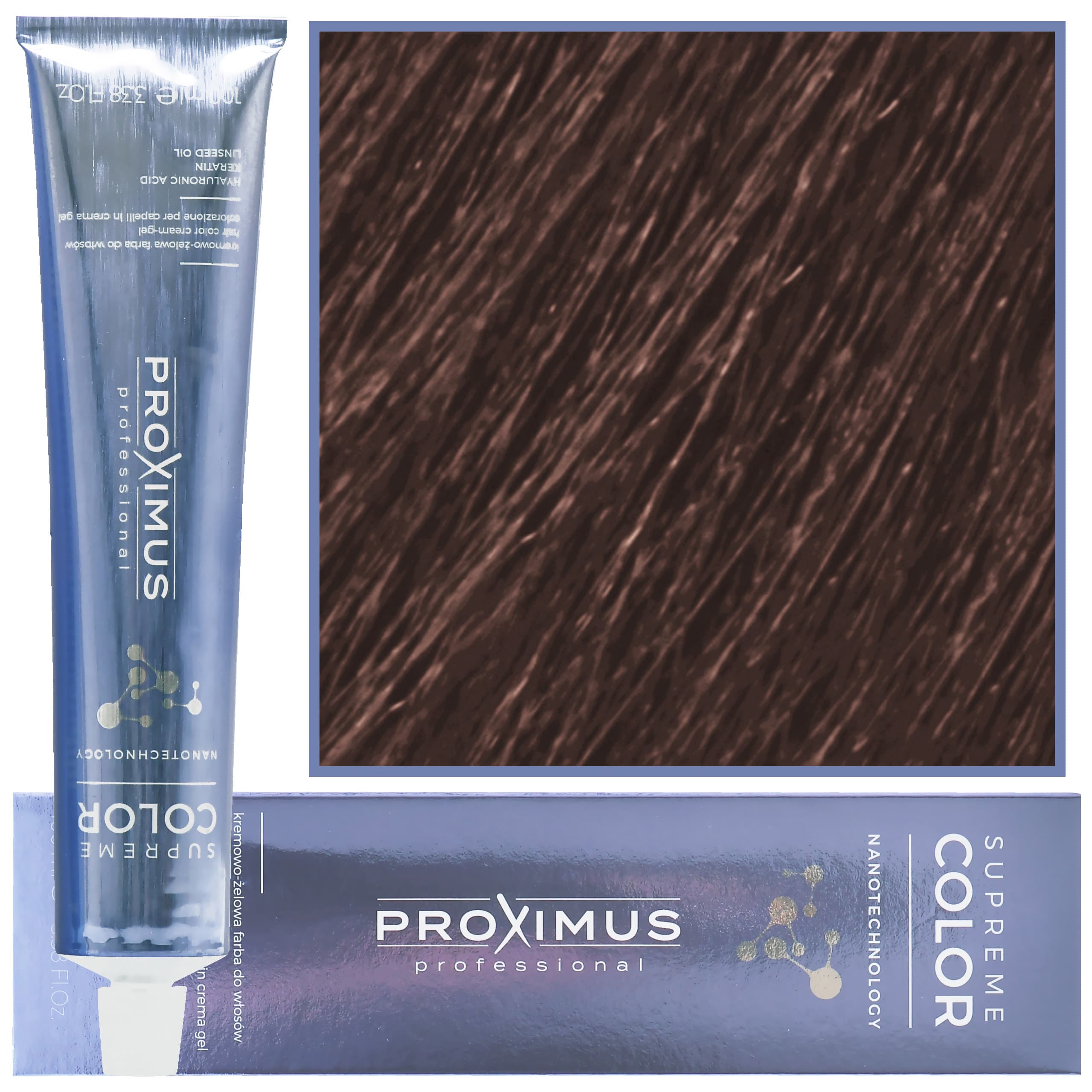 Proximus Supreme Color Nanotechnology – profesjonalna farba do włosów z kwasem hialuronowym, 5,7 | Kawa z Mlekiem