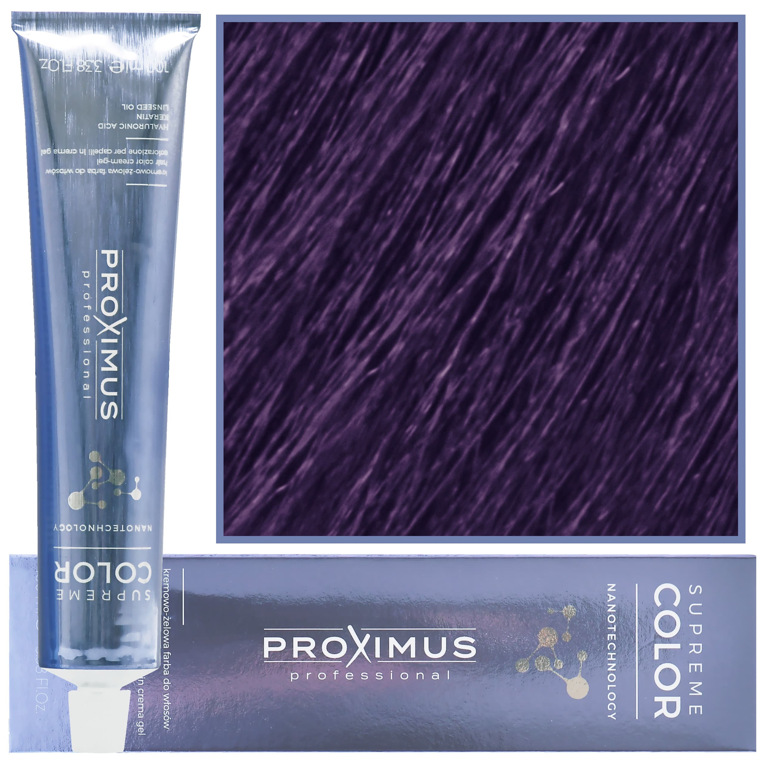 Proximus Supreme Color Nanotechnology – profesjonalna farba do włosów z kwasem hialuronowym, 6,20 | Ciemny Głęboki Fioletowy Blond