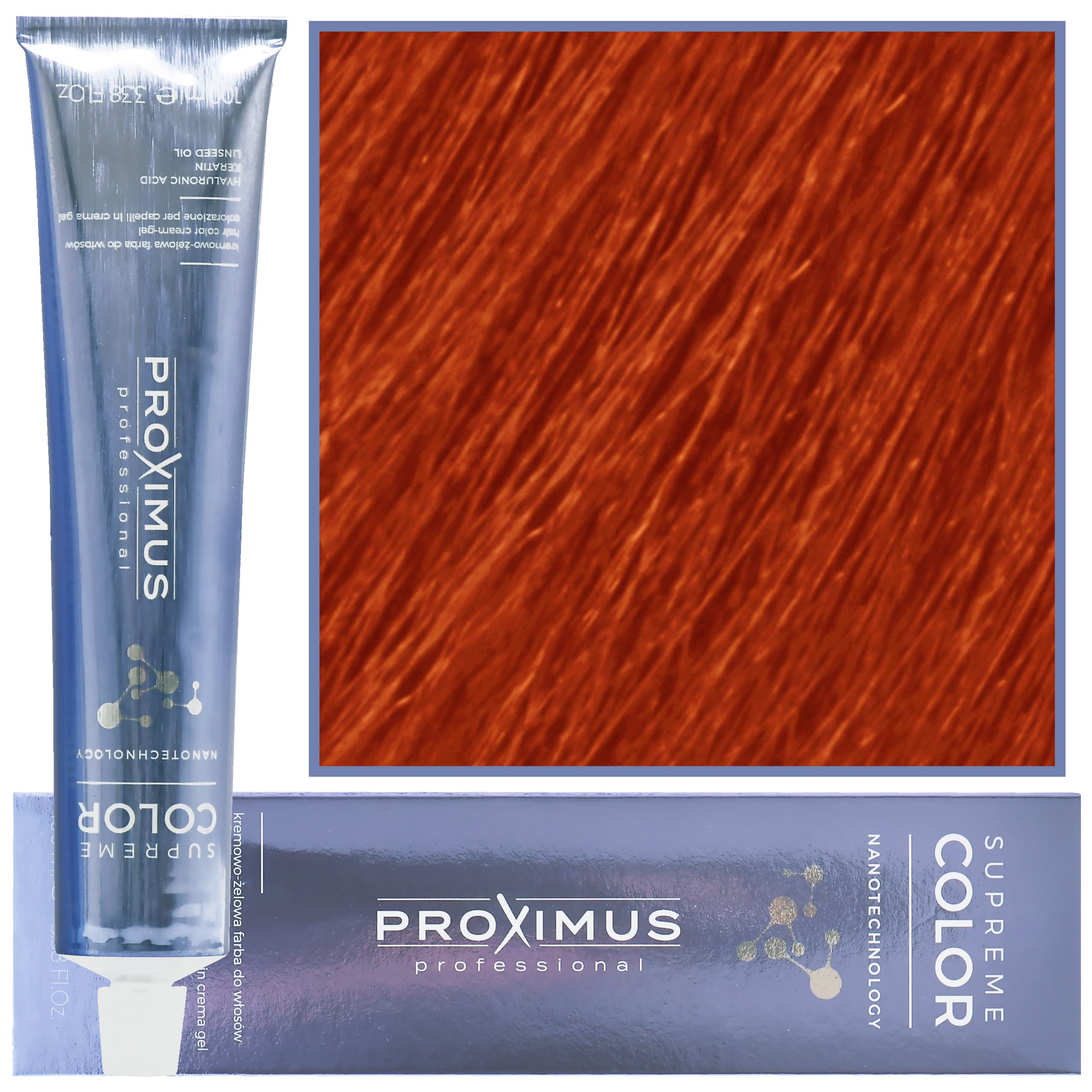 Proximus Supreme Color Nanotechnology – profesjonalna farba do włosów z kwasem hialuronowym, 7,40 | Miedziany Blond