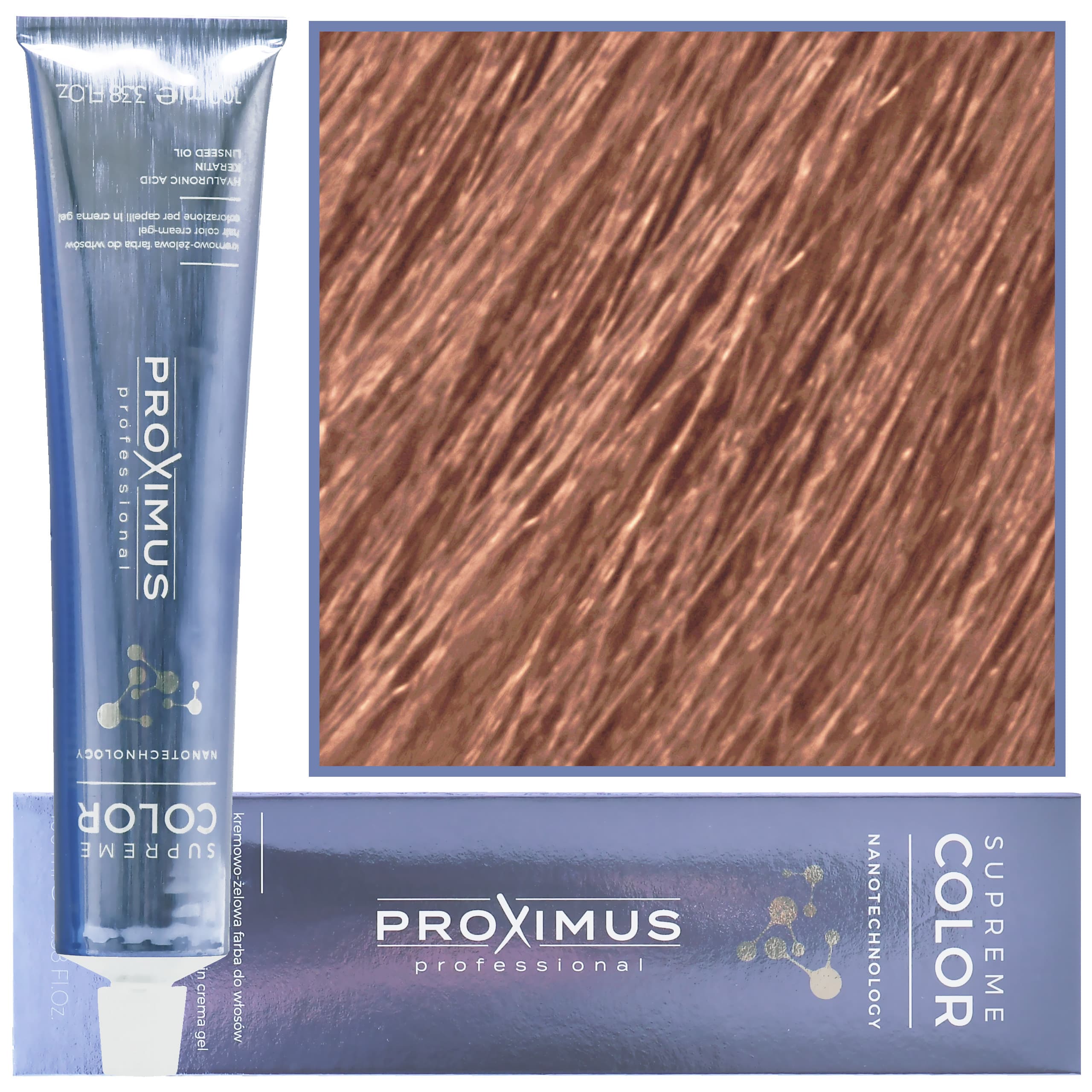 Proximus Supreme Color Nanotechnology – profesjonalna farba do włosów z kwasem hialuronowym, 8,23 | Jasny Fioletowo Złoty Blond