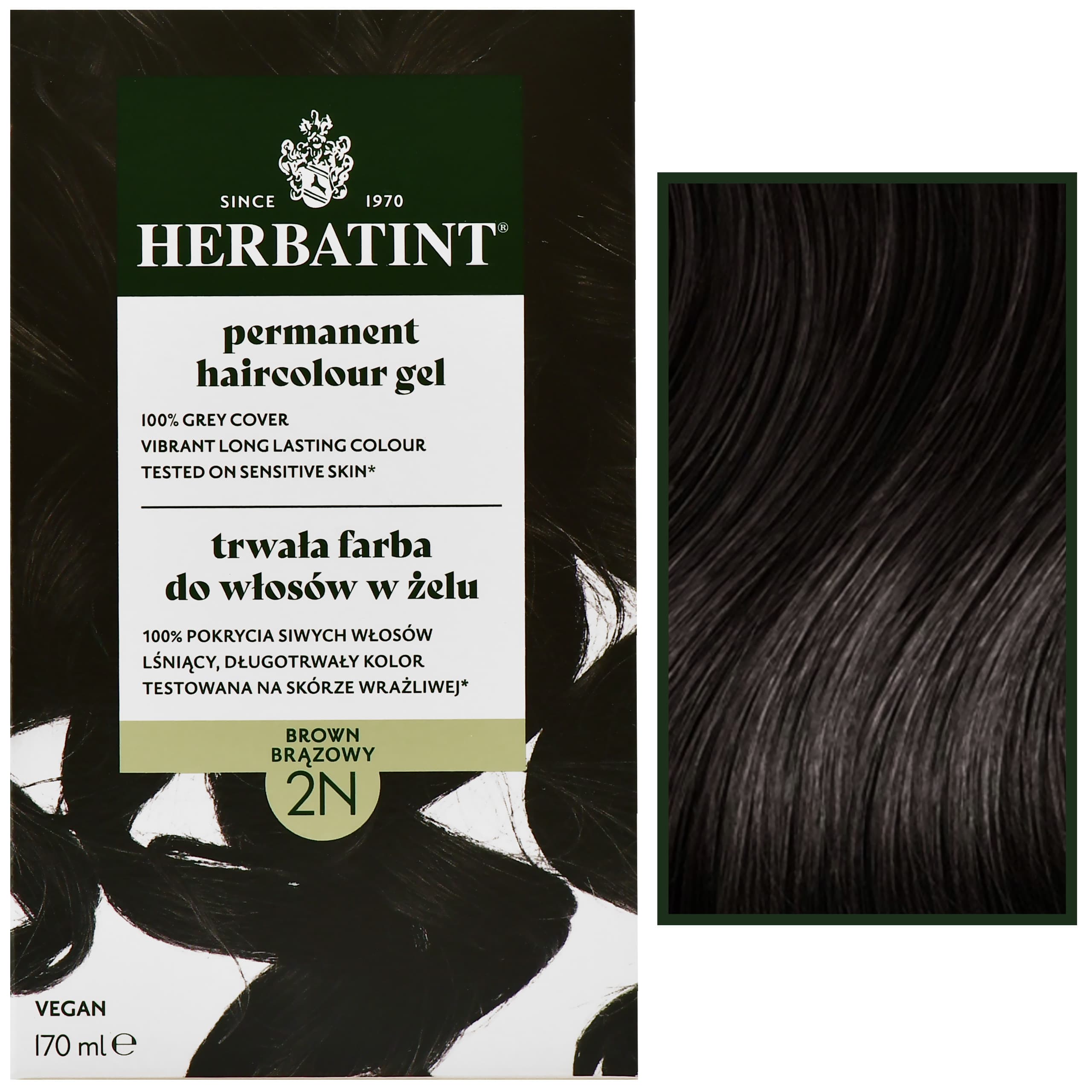 Permanent Haircolour Gel – trwała, ziołowa farba do włosów w żelu, 2N | Brązowy