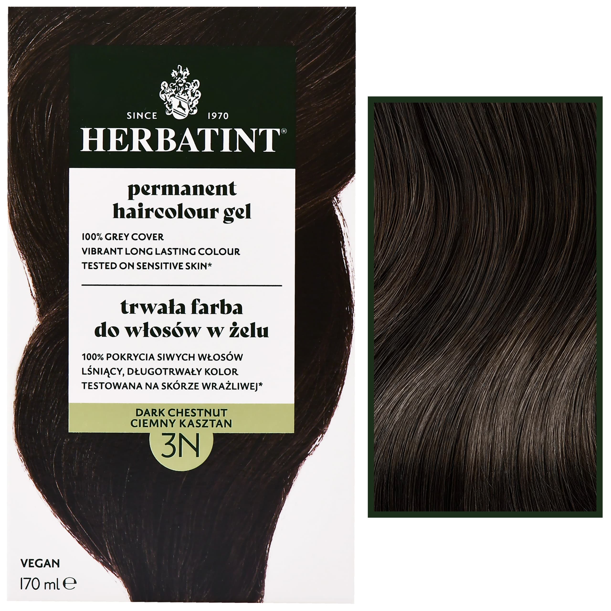 Permanent Haircolour Gel – trwała, ziołowa farba do włosów w żelu, 3N | Ciemny Kasztan
