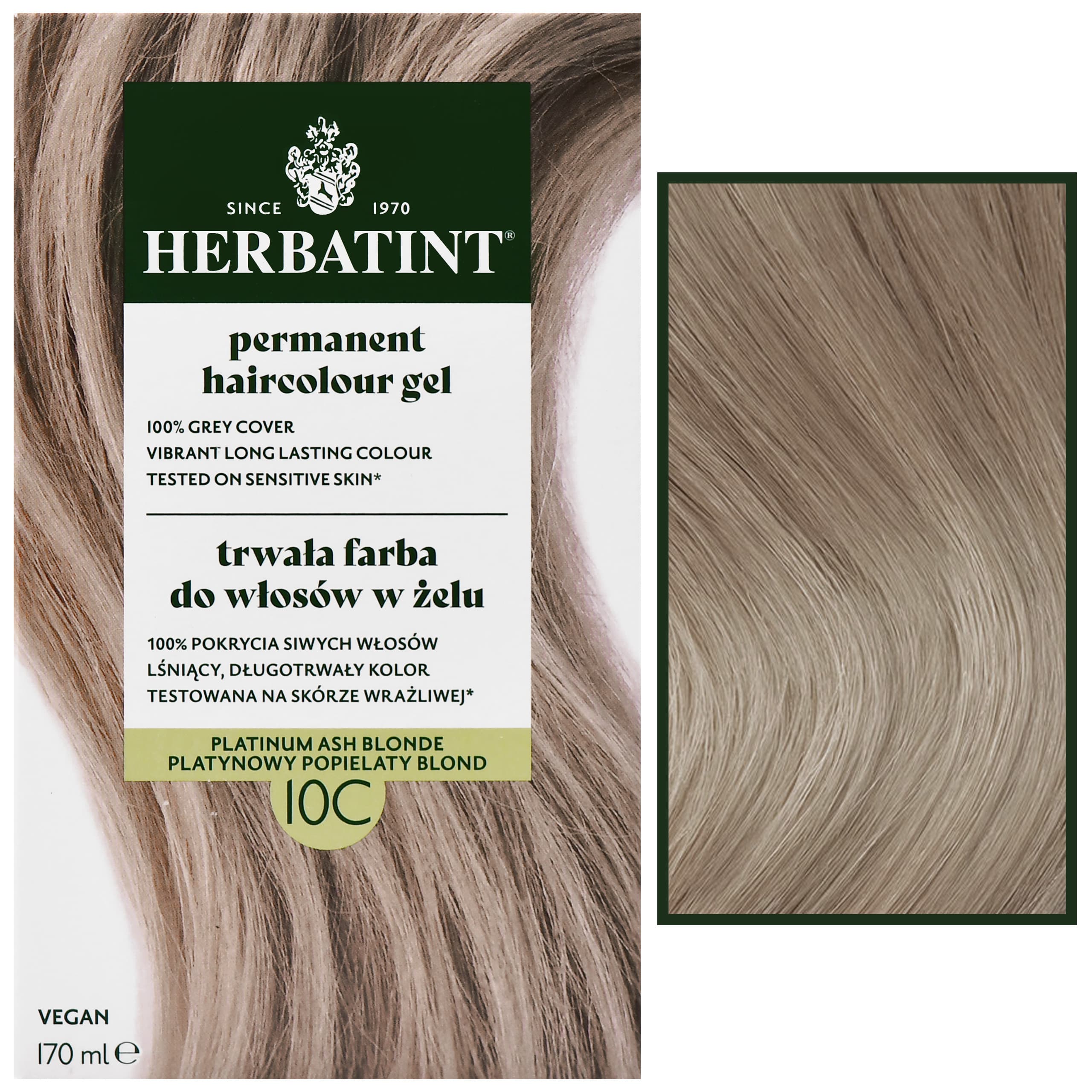 Permanent Haircolour Gel – trwała, ziołowa farba do włosów w żelu, 10C | Platynowy Popielaty Blond