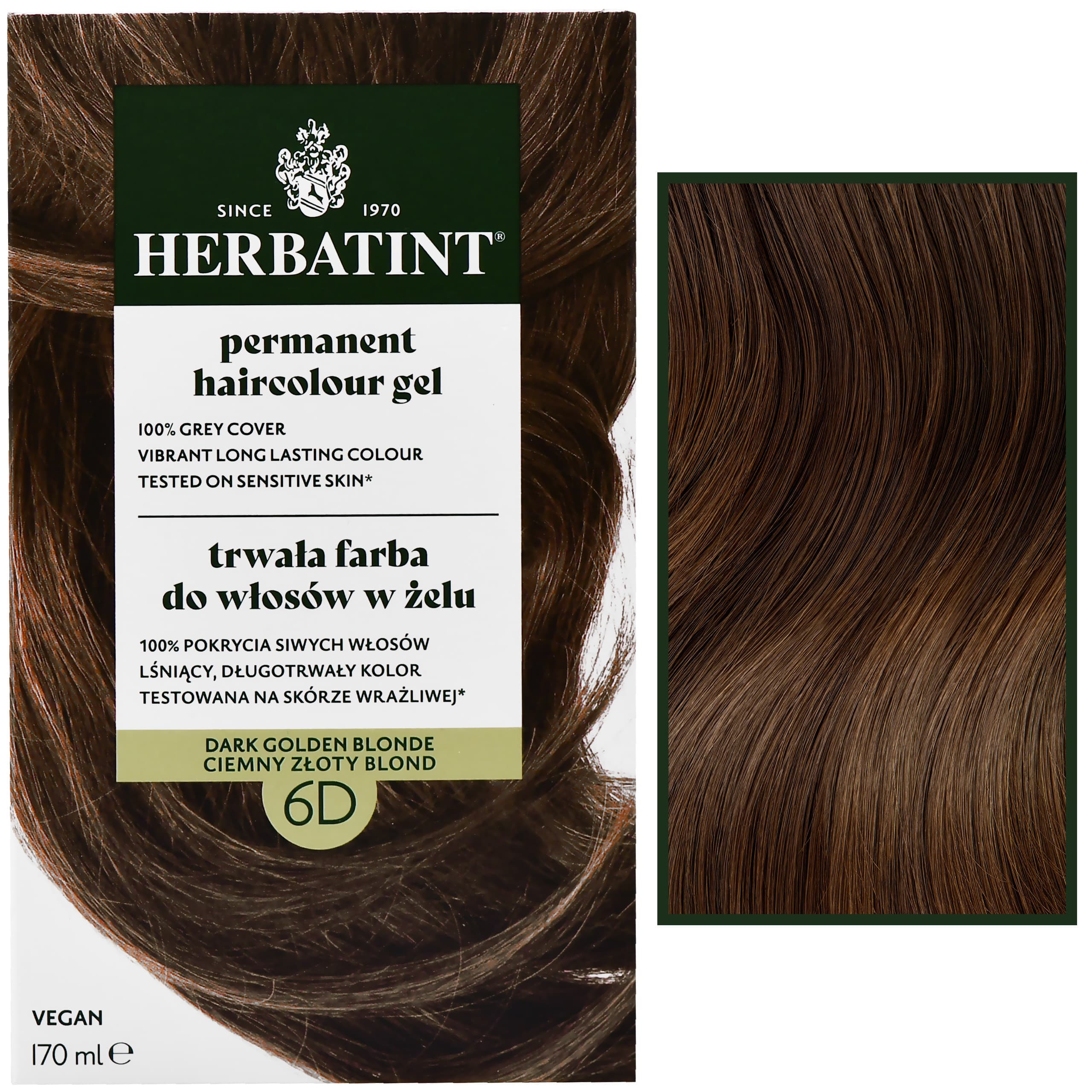 Permanent Haircolour Gel – trwała, ziołowa farba do włosów w żelu, 6D | Ciemny Złoty Blond