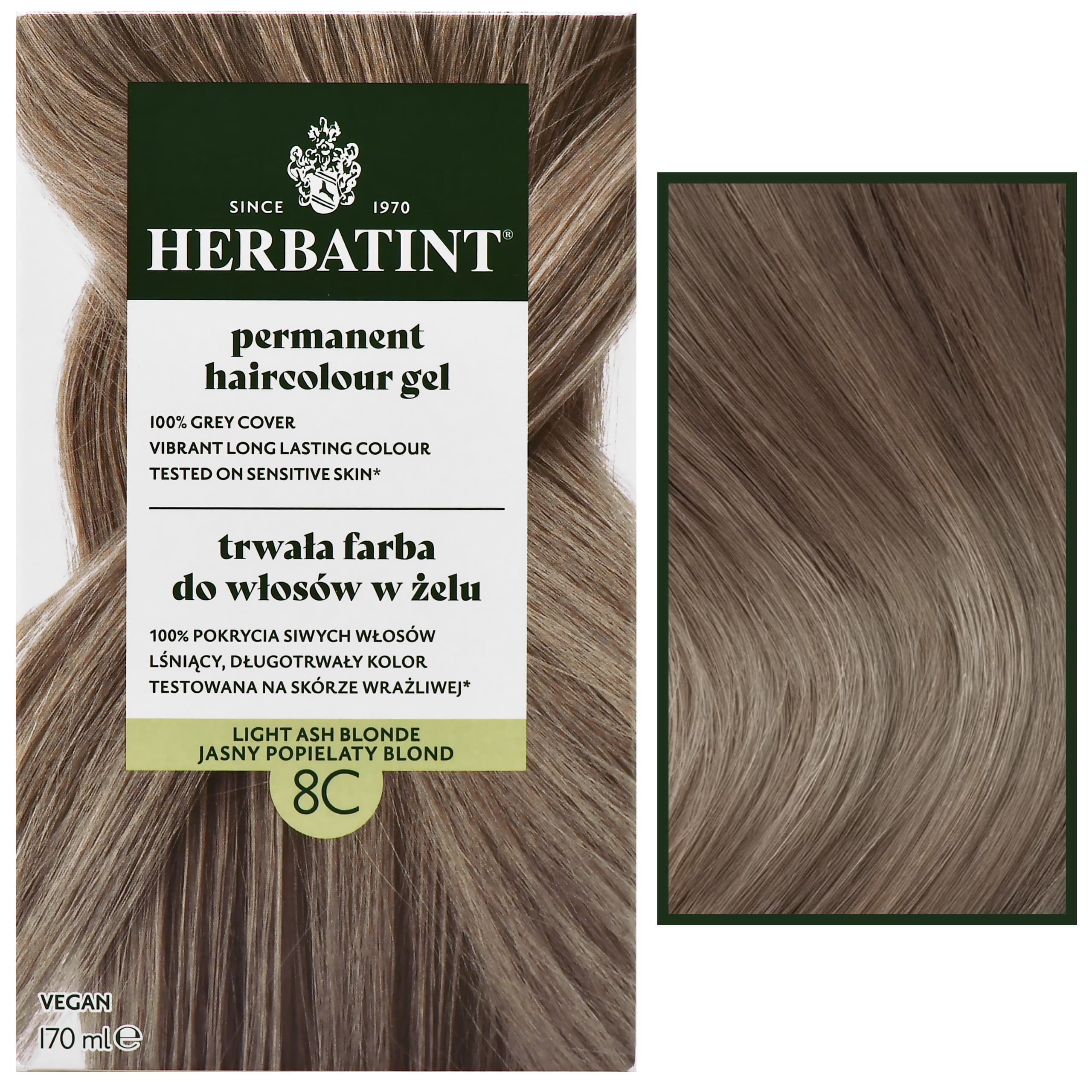 Permanent Haircolour Gel – trwała, ziołowa farba do włosów w żelu, 8C | Jasny Popielaty Blond