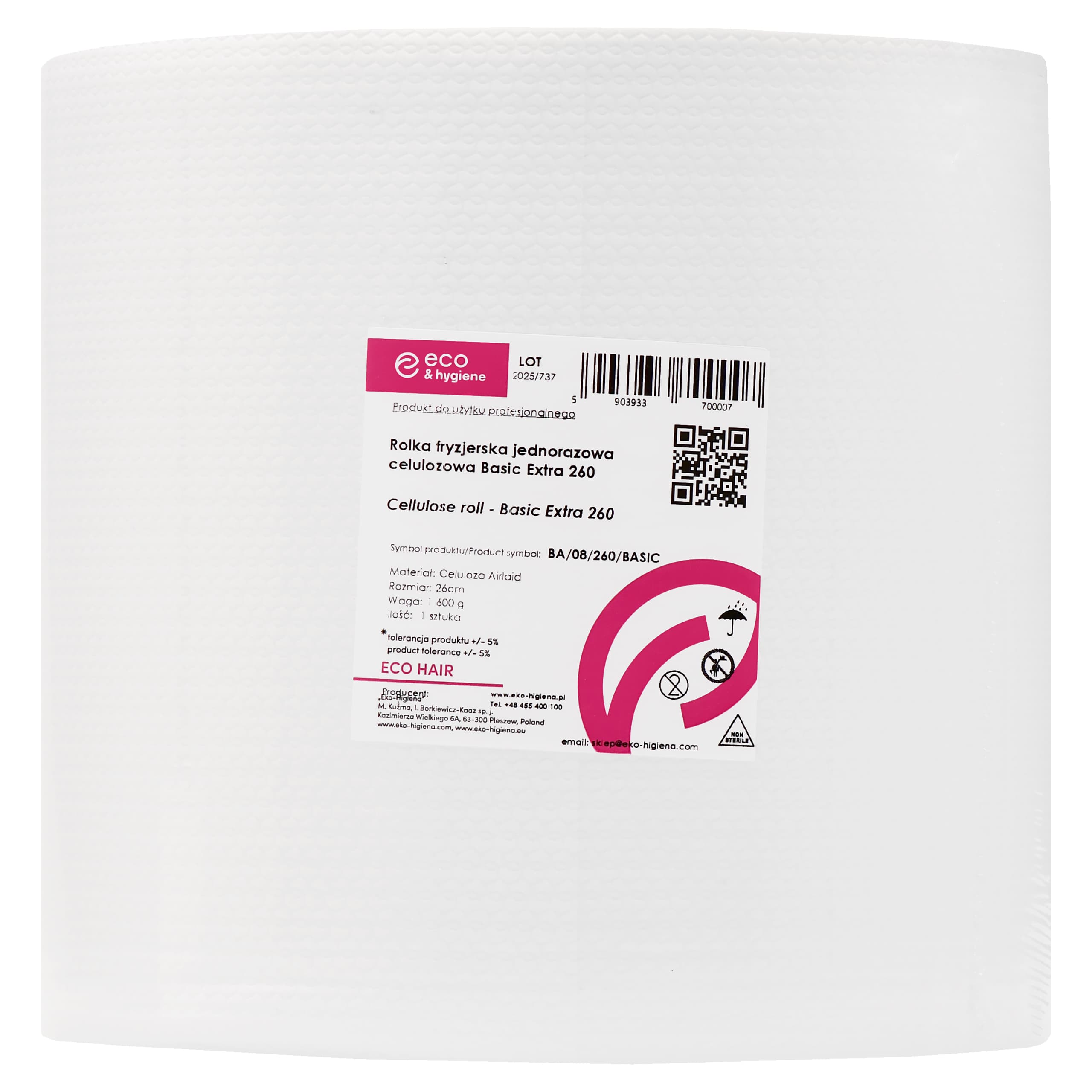 Higiena Celulozowa rolka fryzjerska jednorazowy ręcznik Basic Extra, 260x280mm