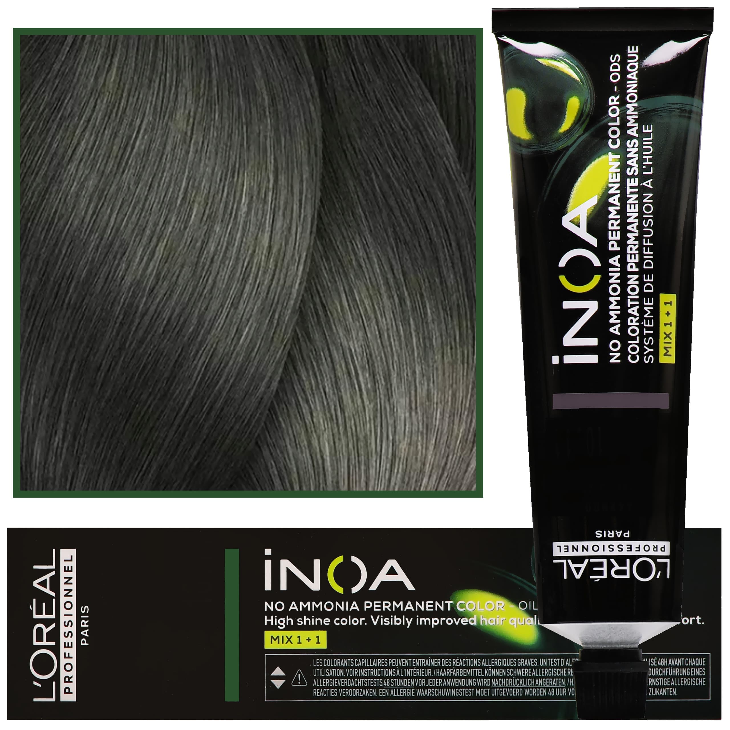 Professionnel Inoa - farba do włosów bez amoniaku z dodatkową ochroną włosa, 7.17 Blond Popielato - Metaliczny