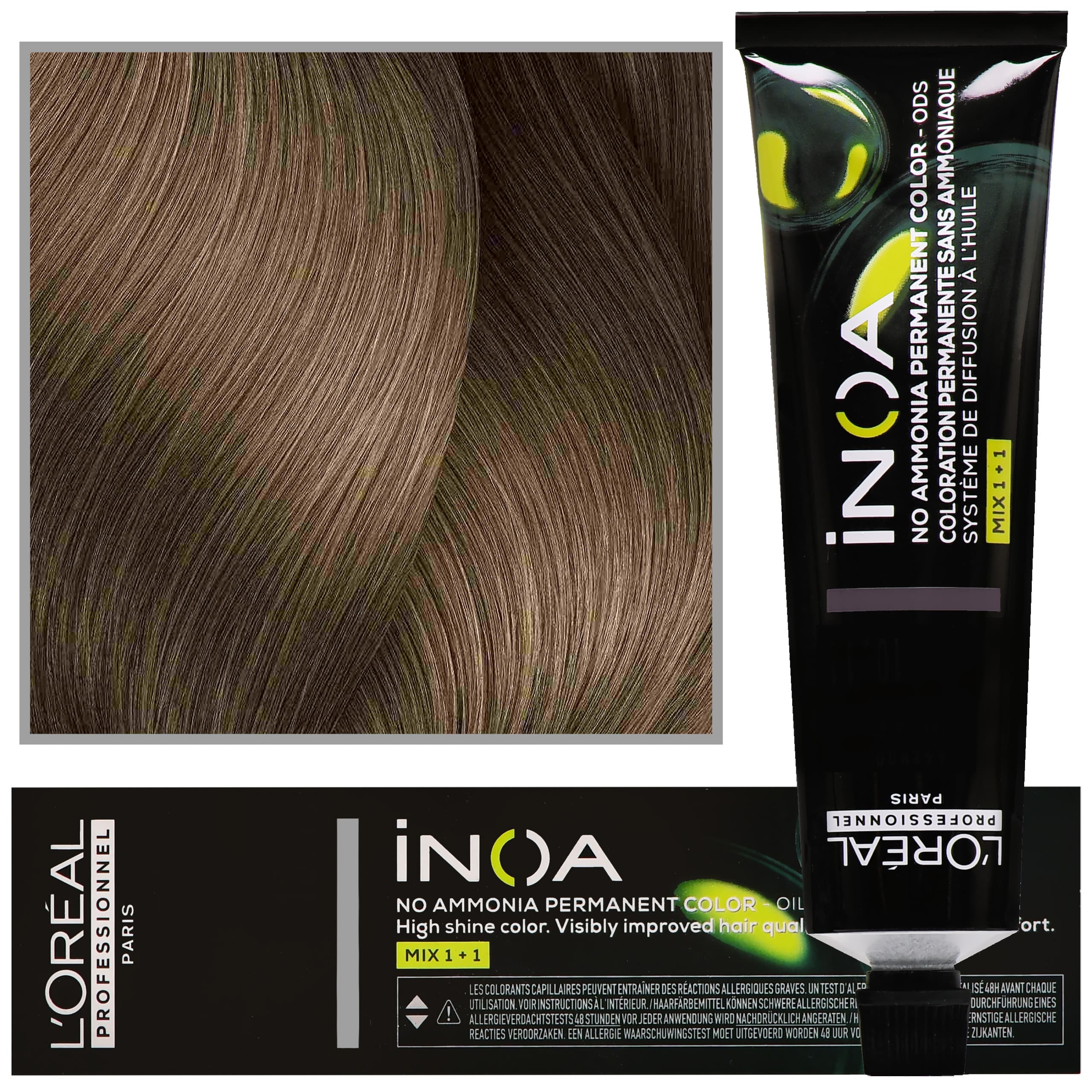 Professionnel Inoa - farba do włosów bez amoniaku z dodatkową ochroną włosa, 8 Jasny Blond