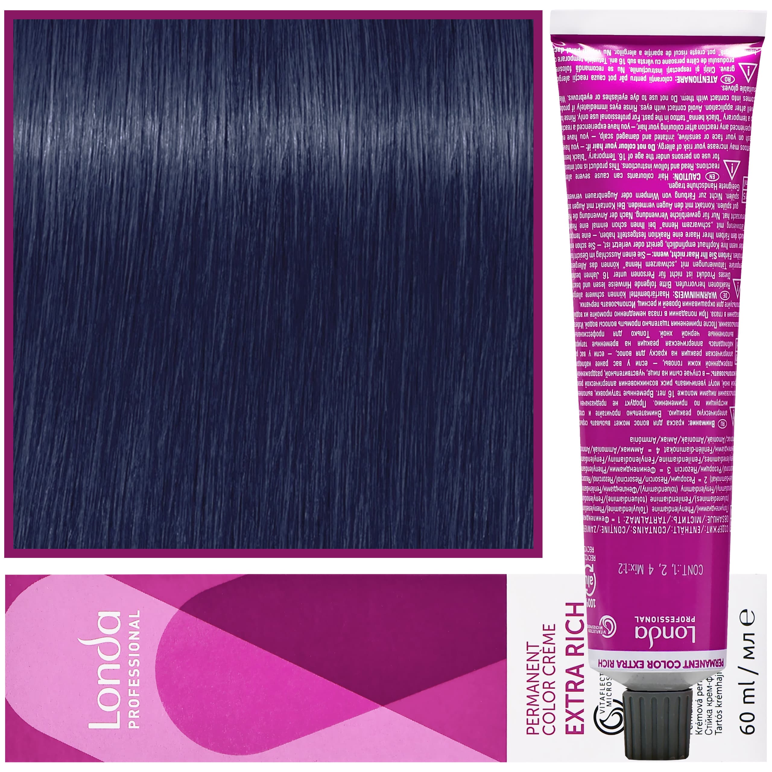 Color - profesjonalna farba do włosów Vitaflection Microspheres, 2/8 Czarno Niebieski