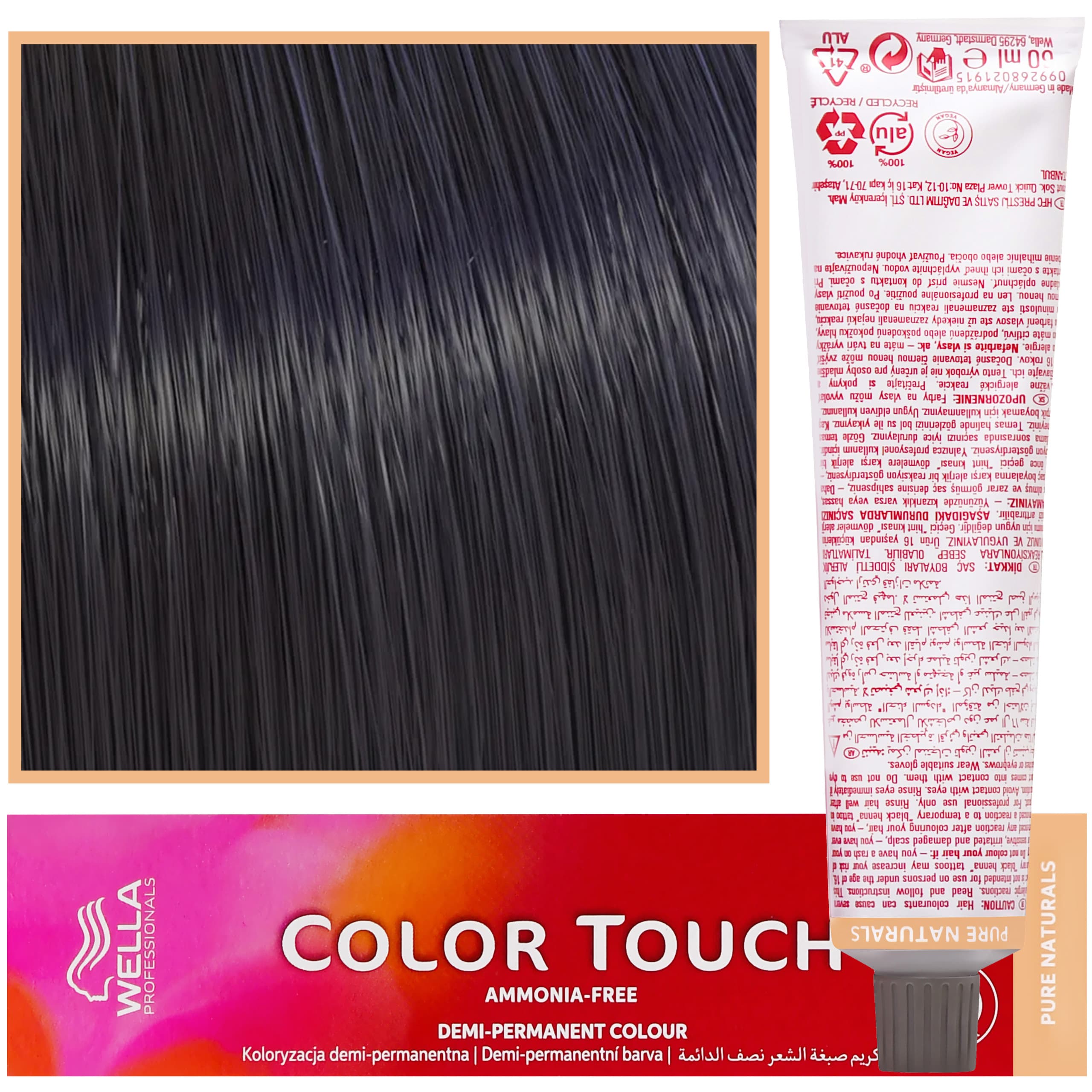 Color Touch - profesjonalna farba do włosów bez amoniaku, 2/0 Czarny