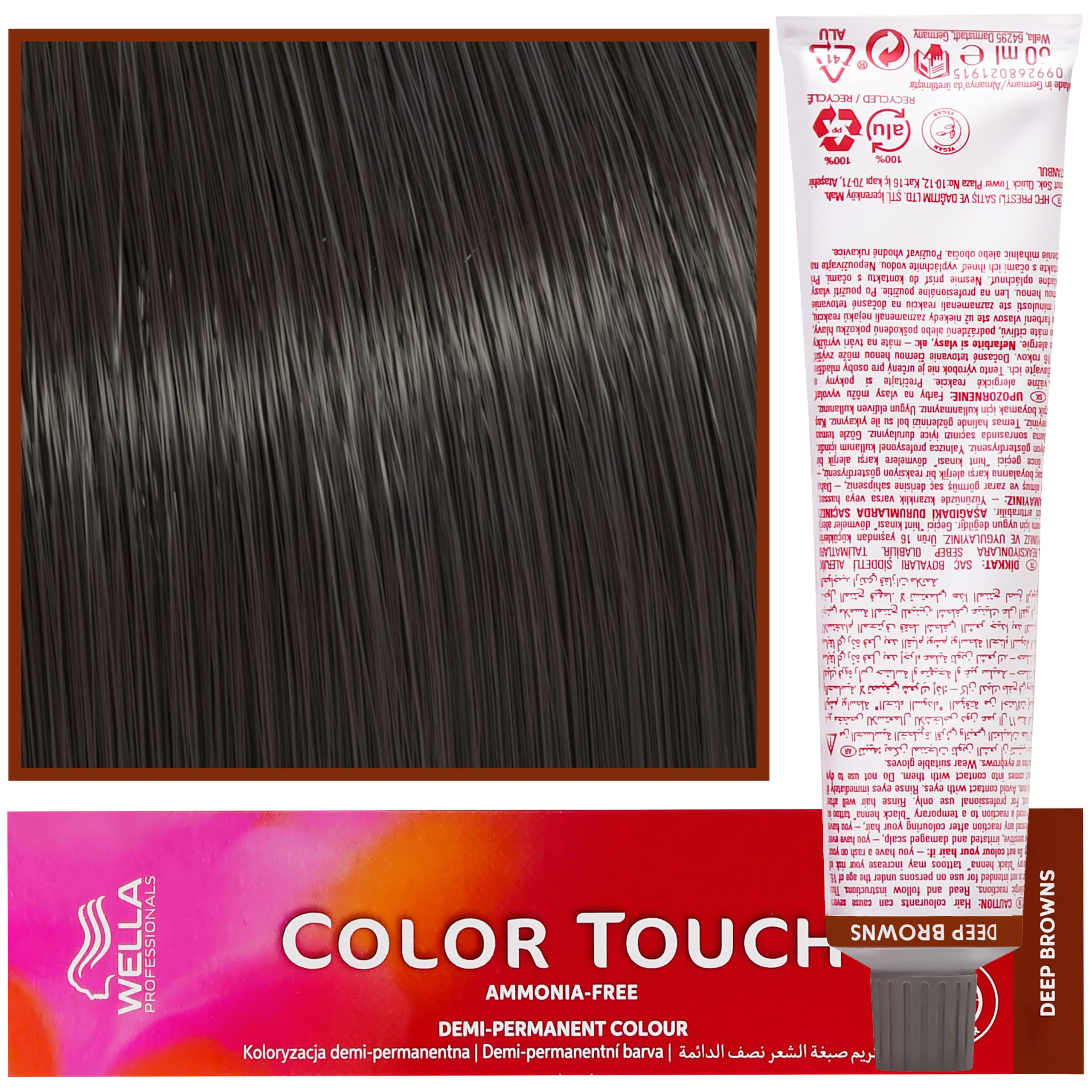 Color Touch - profesjonalna farba do włosów bez amoniaku, 4/71 Brązowo-Popielaty Średni Brąz