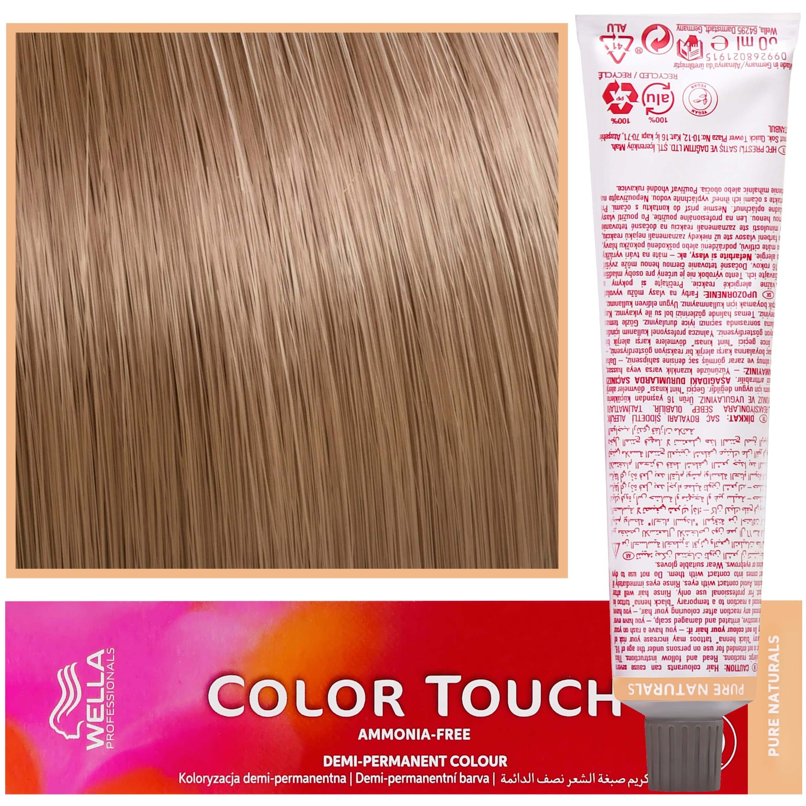 Color Touch - profesjonalna farba do włosów bez amoniaku, 8/05 Jasny Blond Naturalny Mahoniowy