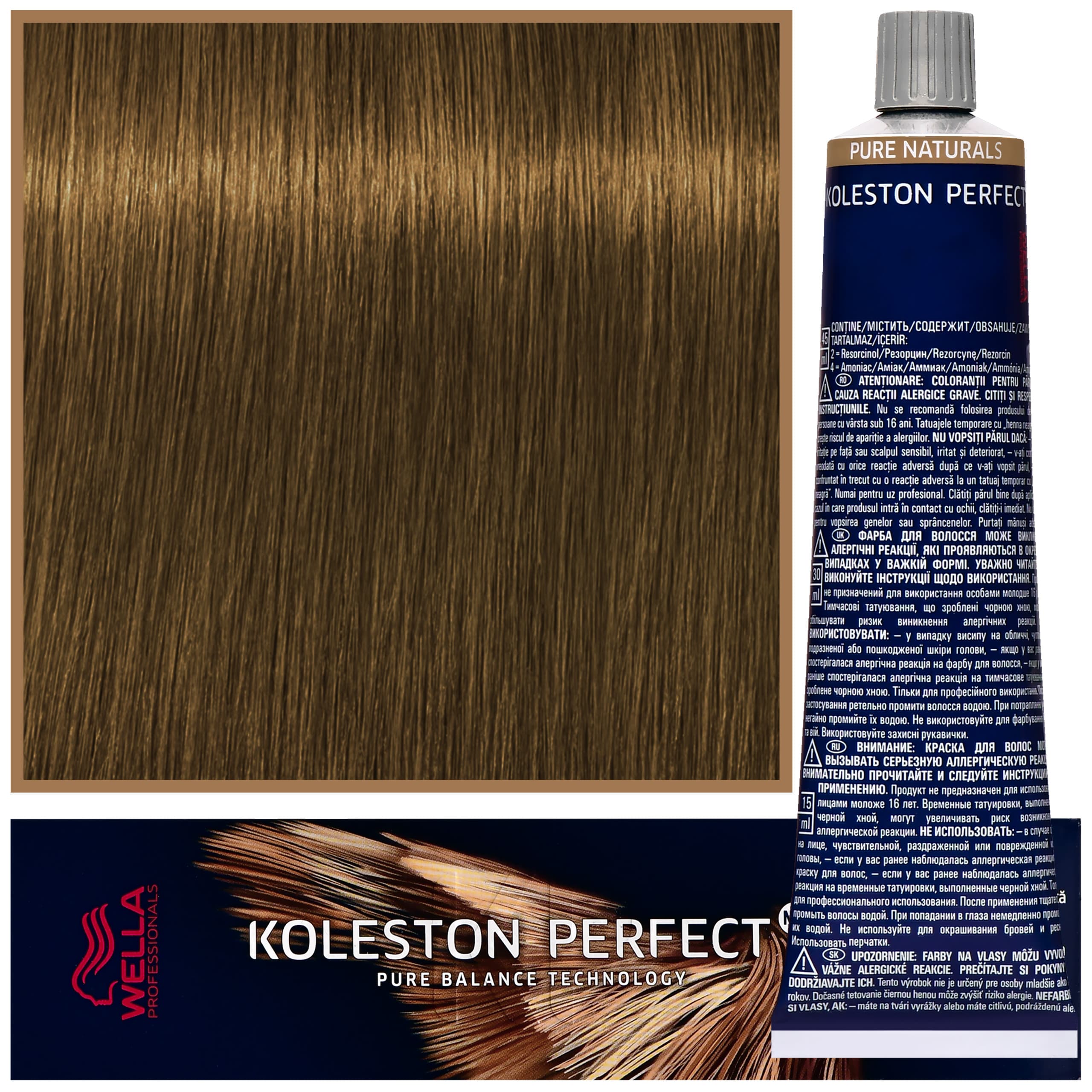 Koleston Perfect Me - profesjonalna farba do koloryzacji włosów, 7/03 Naturalny Złoty Średni Blond