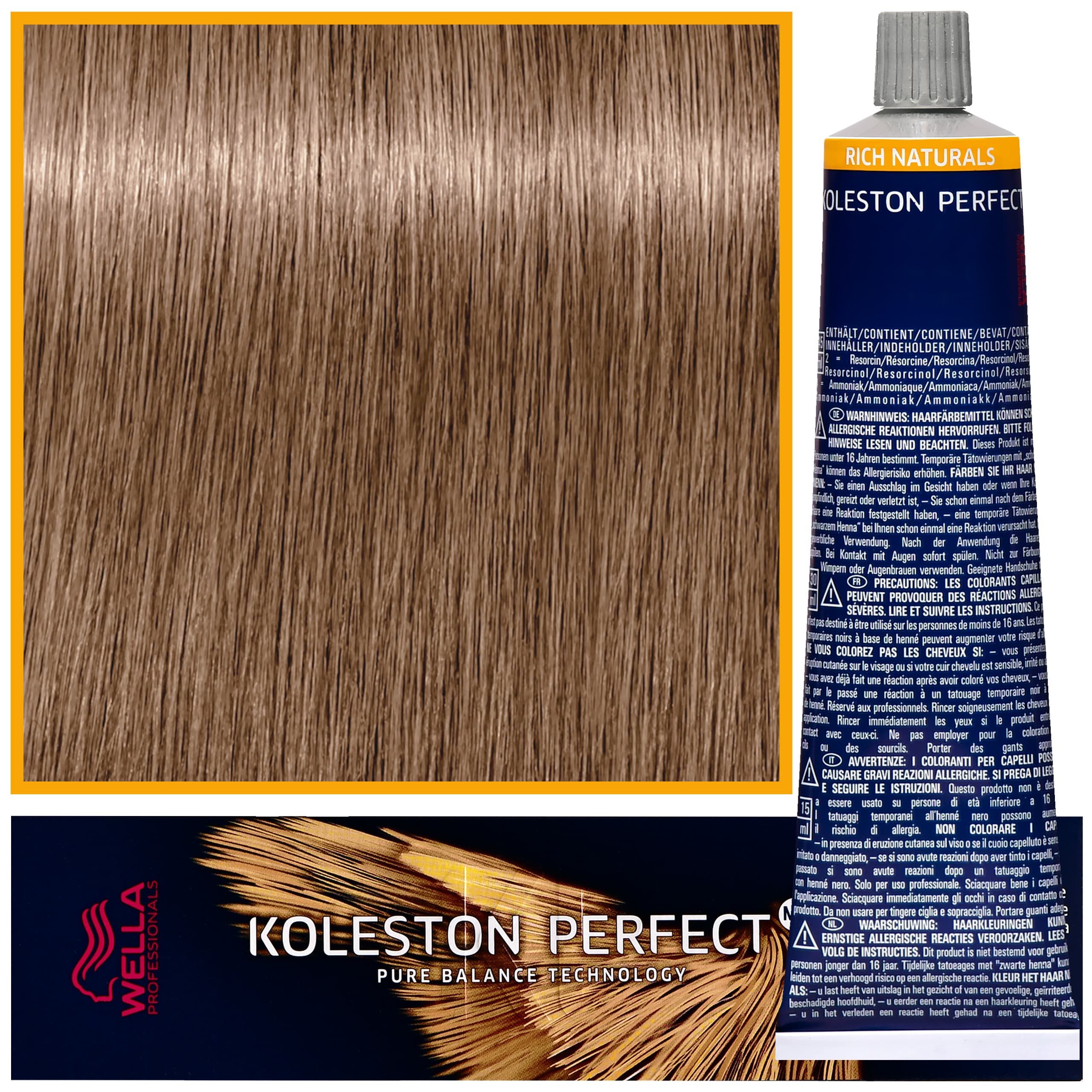 Koleston Perfect Me - profesjonalna farba do koloryzacji włosów, 7/38 Złoto Perłowy Średni Blond