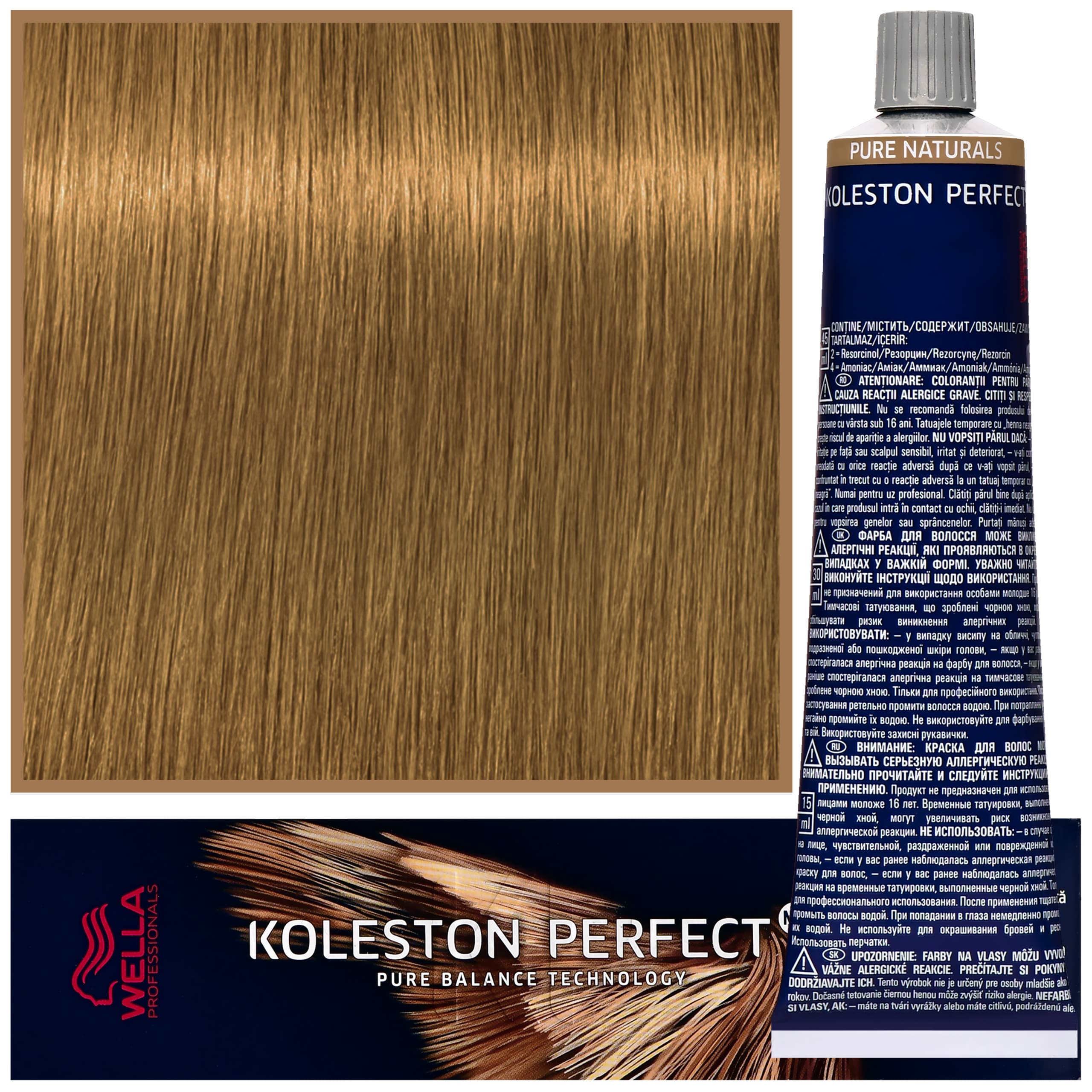 Koleston Perfect Me - profesjonalna farba do koloryzacji włosów, 8/03 Naturalny Złoty Jasny Blond