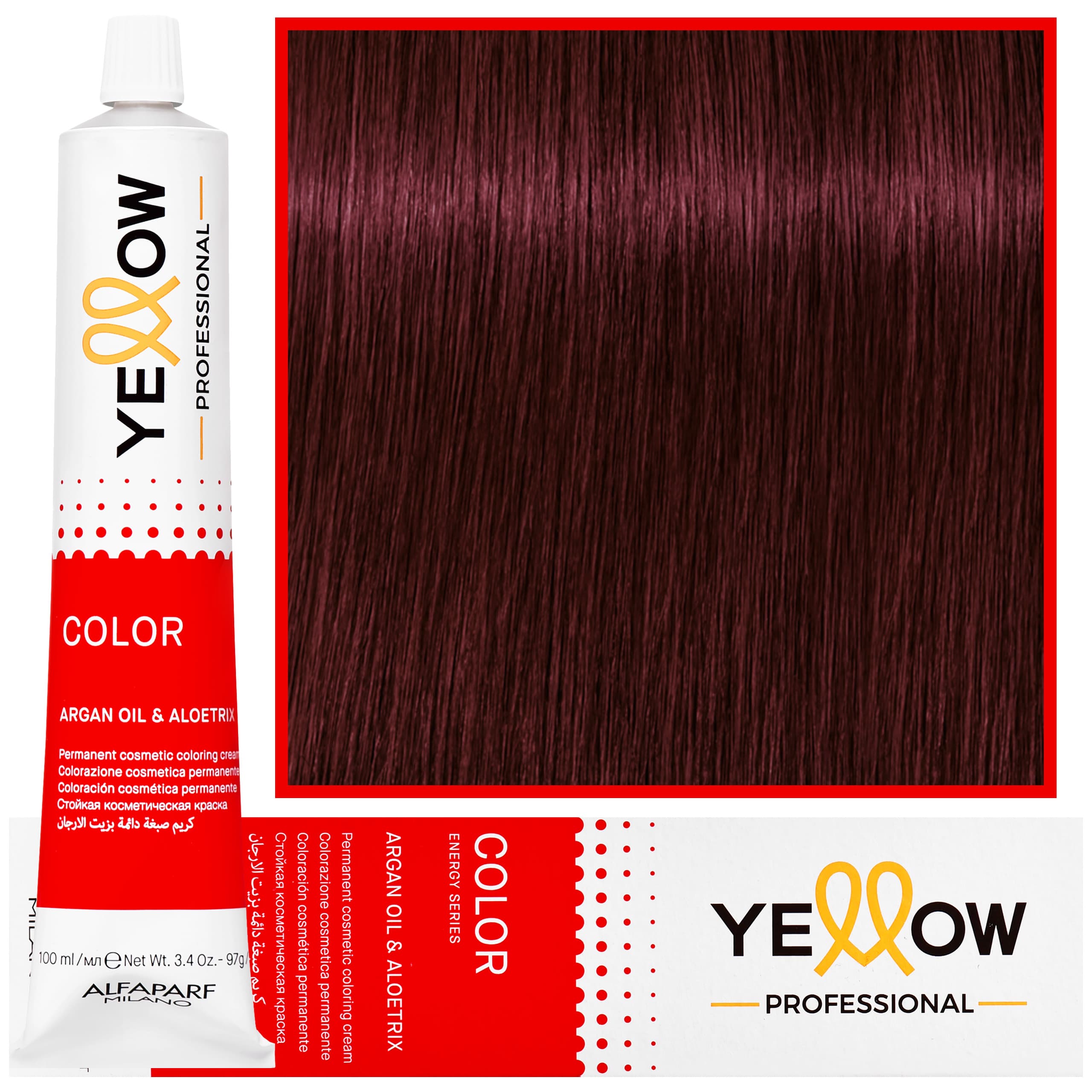 Yellow - trwała farba do włosów z aloesem i kiełkami pszenicy, 6,66s | Ciemny Super Intensywny Czerwony Blond