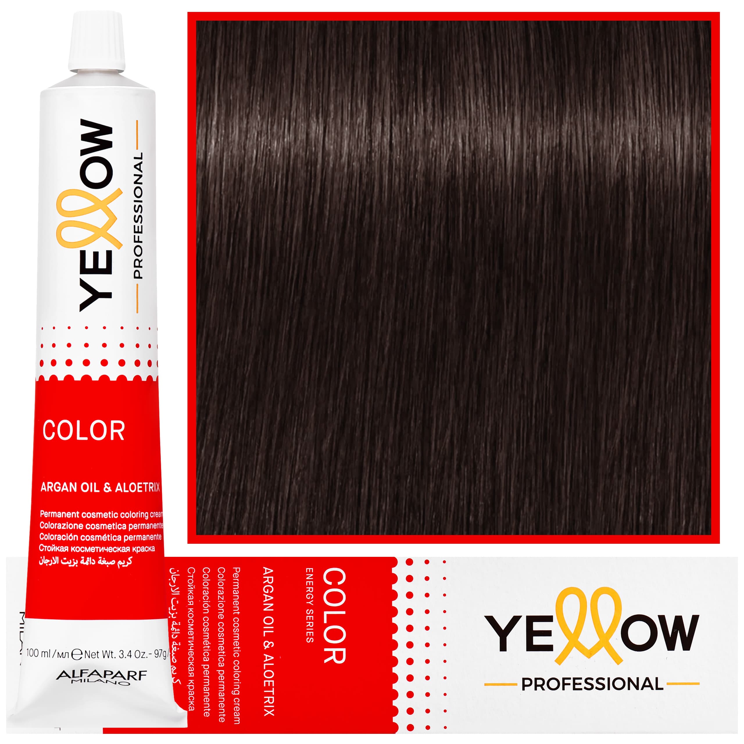 Yellow - trwała farba do włosów z aloesem i kiełkami pszenicy, 5 Cool | Zimny Jasny Naturalny Brąz
