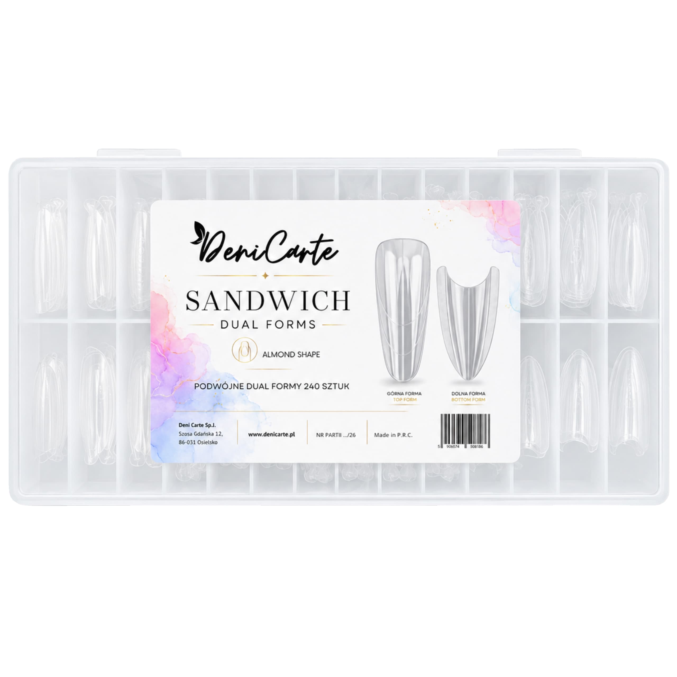 DeniCarte Tipsy Formy Sandwich – przezroczyste tipsy do przedłużania paznokci