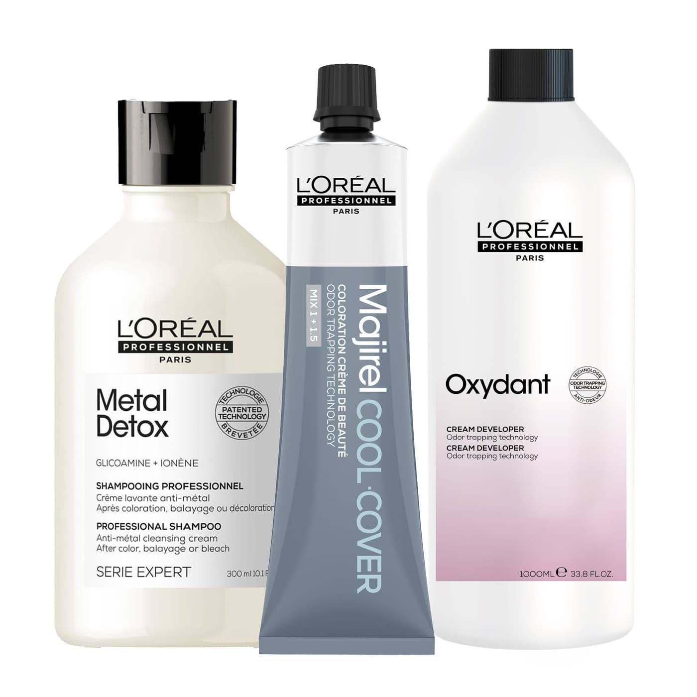 Loreal Majirel Cool Cover, zestaw do koloryzacji: farba + oxydant + szampon Metal Detox
