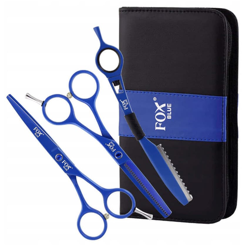 Color, zestaw fryzjerski, nożyczki 5.5", degażówki 5.5", nóż chiński, etui, niebieski