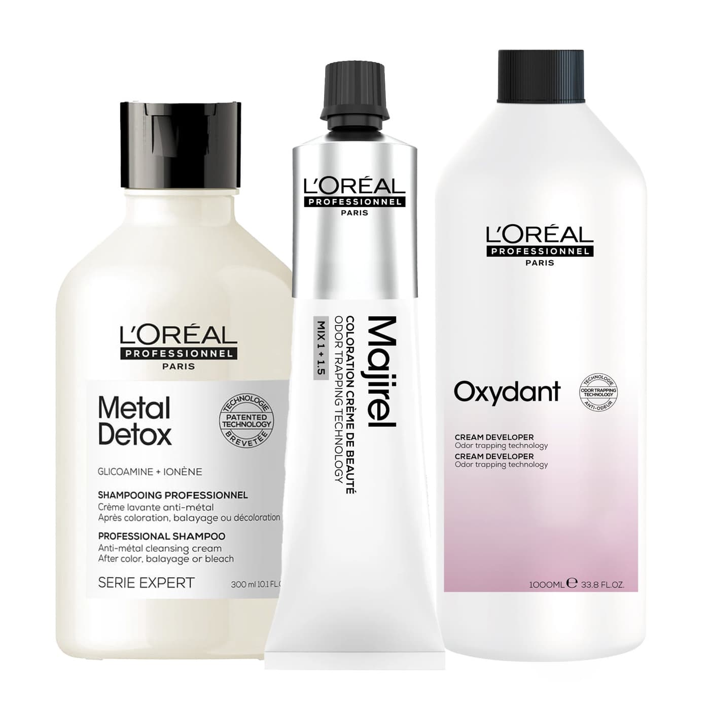 Loreal Majirel, zestaw do koloryzacji: farba + oxydant + szampon Metal Detox