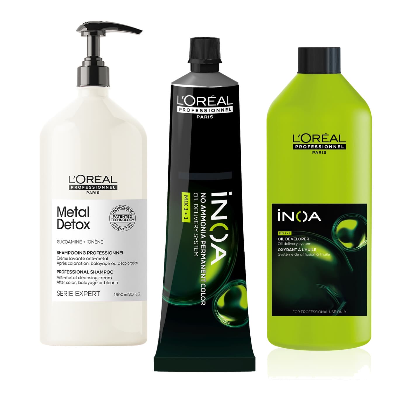 Loreal Inoa, zestaw do koloryzacji bez amoniaku: farba+ oksydant + szampon Metal Detox