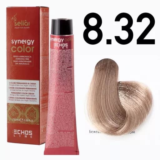 Seliar Synergy Color, farba do włosów bez amoniaku, 8.32 Light Blonde Beige