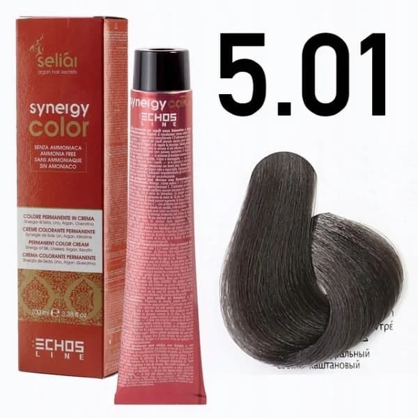 Seliar Synergy Color, farba do włosów bez amoniaku, 5.01 Light Chestnut Natural Ash