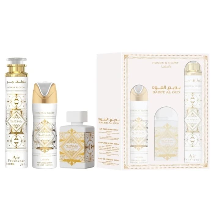 Bade'e Al Oud Honor & Glory zestaw woda perfumowana spray + dezodorant spray + odświeżacz powietrza (U)