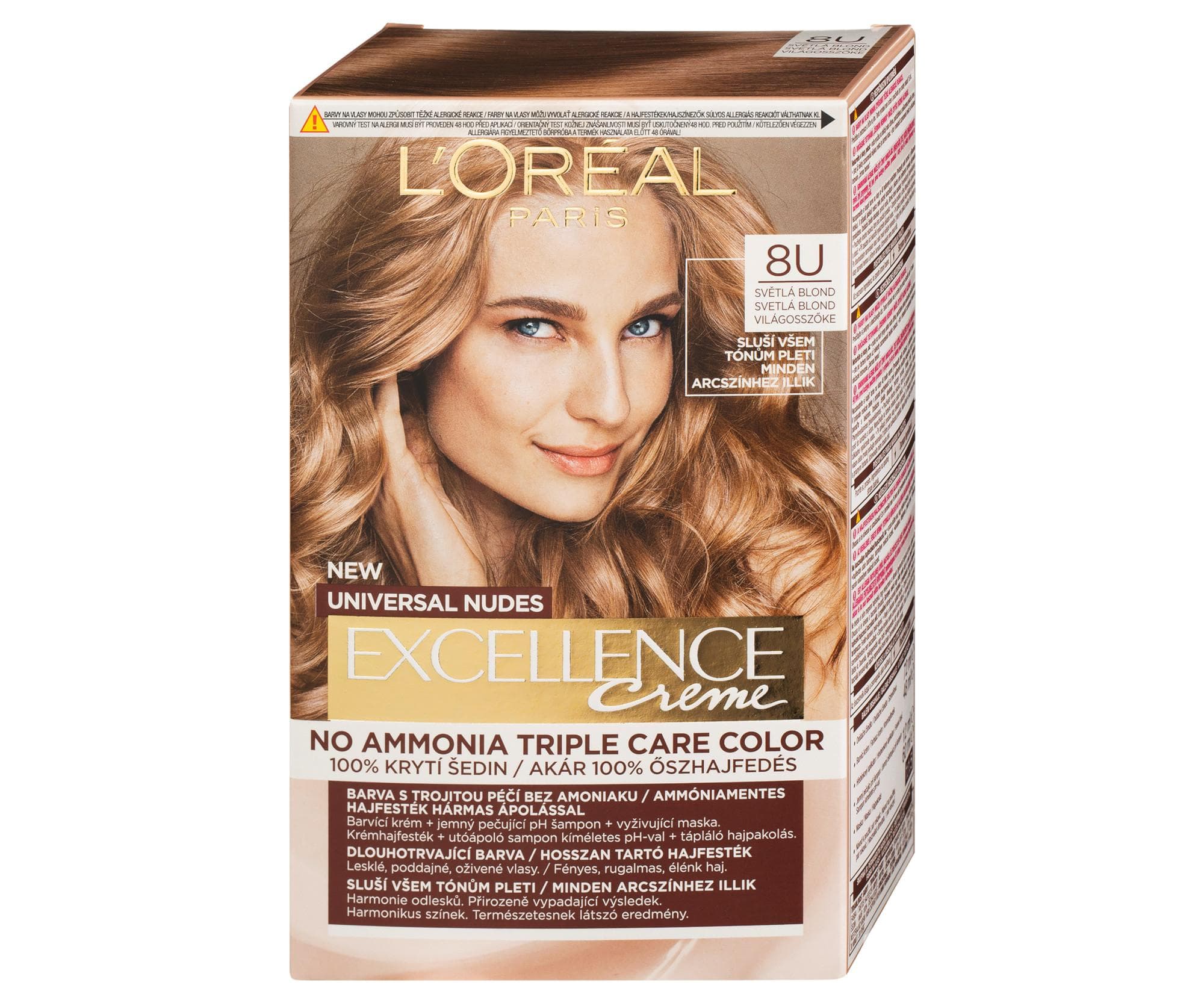 Farba do trwałej koloryzacji włosów Loréal Excellence Universal Nudes 8U jasny blond