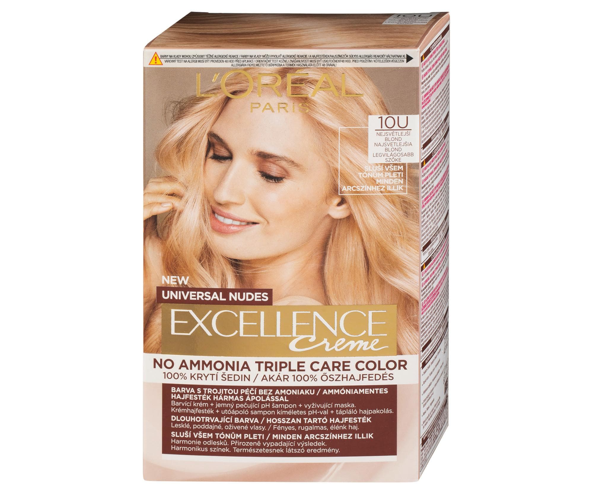 Farba do trwałej koloryzacji włosów Loréal Excellence Universal Nudes 10U bardzo bardzo jasny blond
