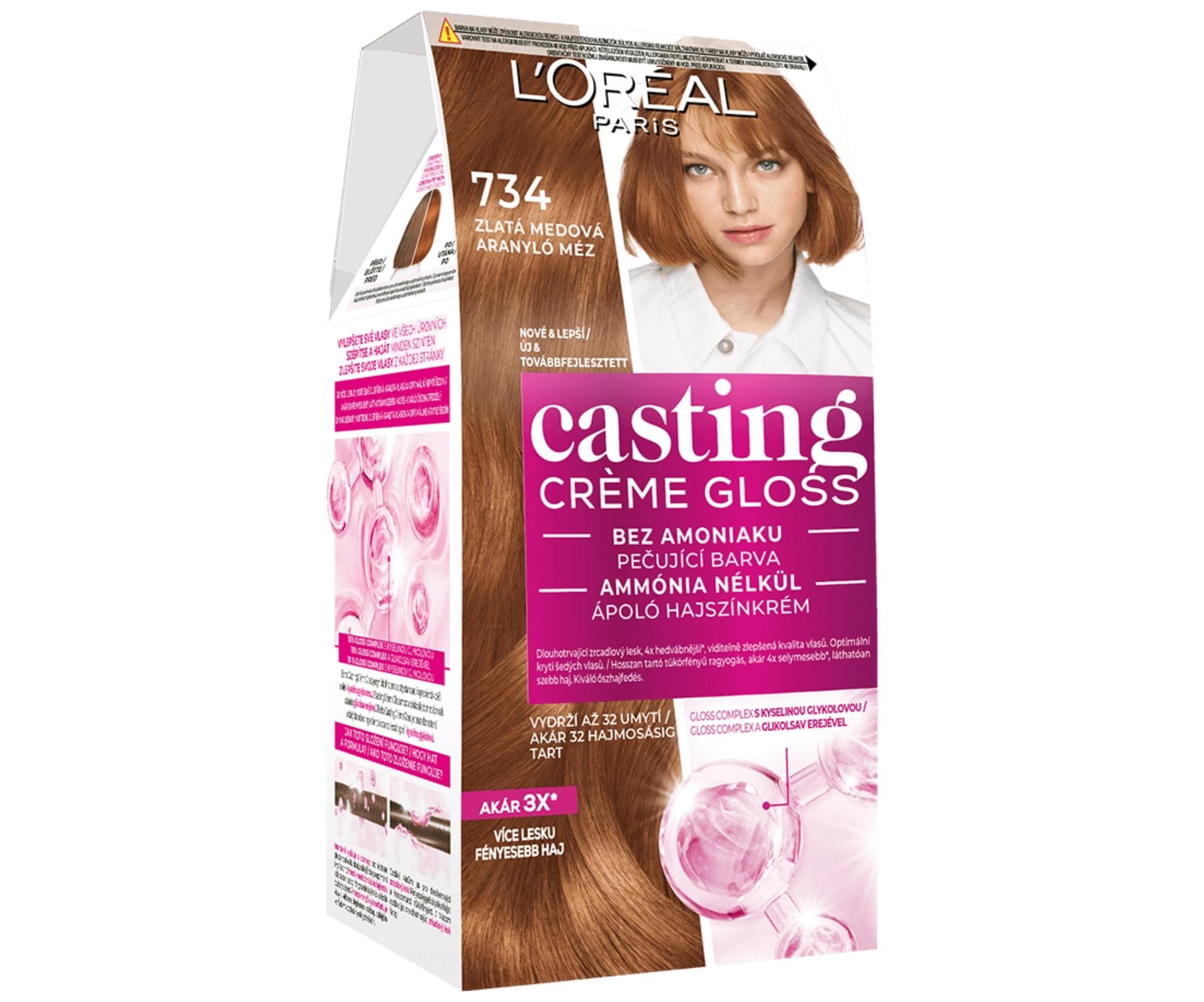 Farba do włosów bez amoniaku Loréal Casting Créme Gloss - 734 miodowy bursztyn