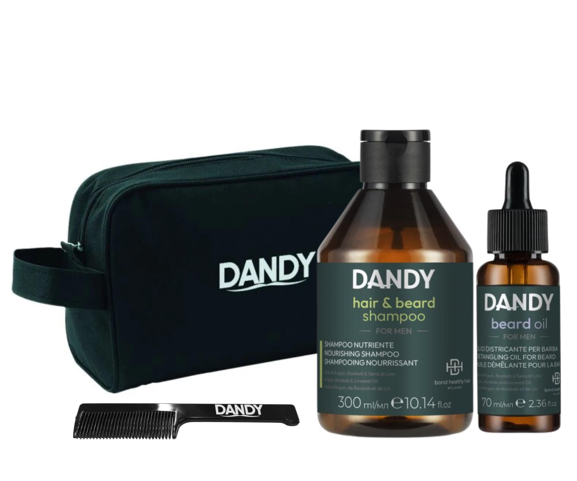 Zestaw podróżny dla mężczyzn do pielęgnacji włosów i brody z kosmetyczką i grzebieniem do brody Dandy
