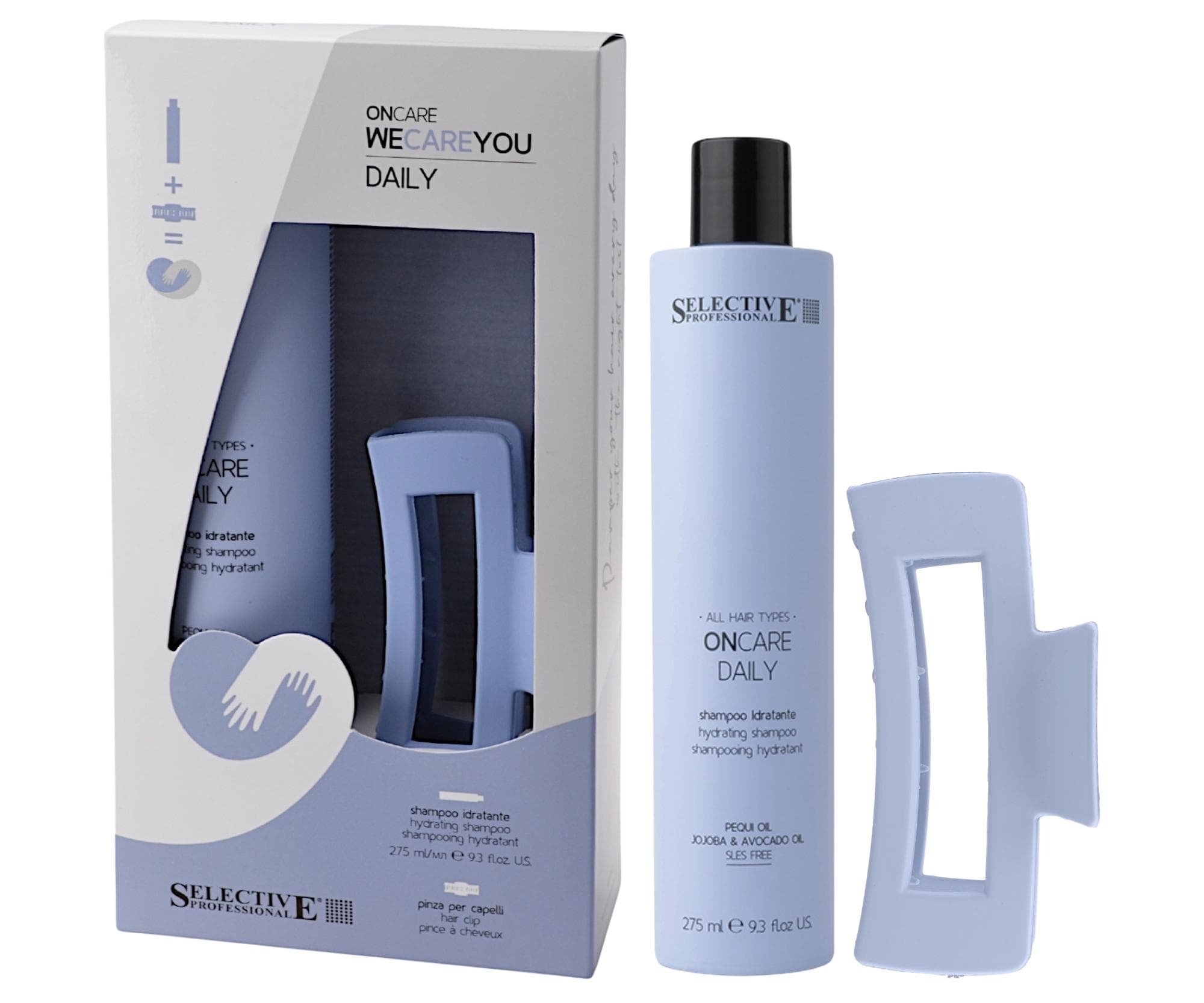 Zestaw upominkowy do włosów suchych Selective Professional OnCare Daily WeCareYou Kit - szampon + klamra gratis