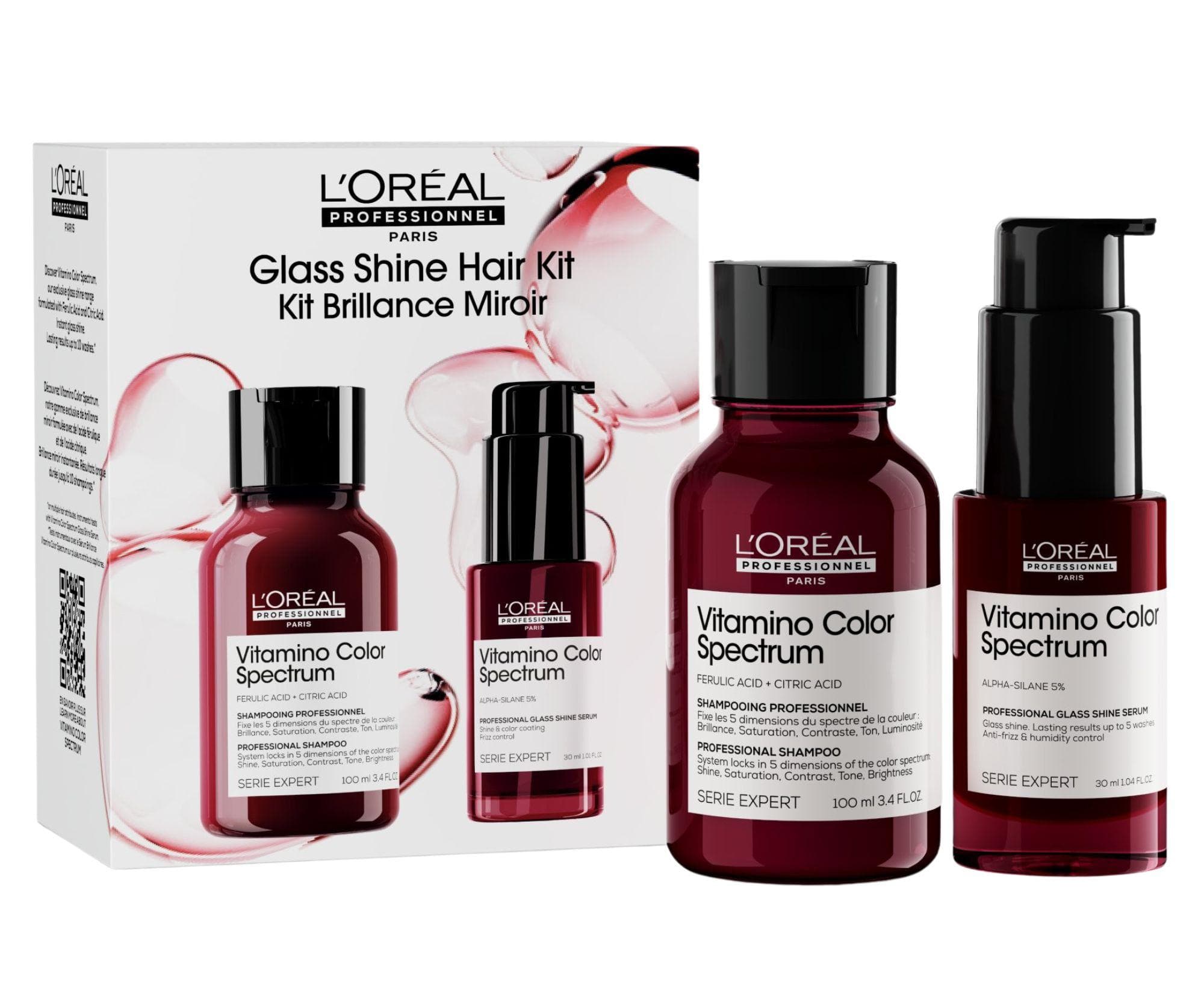 Zestaw podróżny do pielęgnacji włosów farbowanych Loréal Professionnel Serie Expert Vitamino Color Spectrum Glass Shine Hair Kit