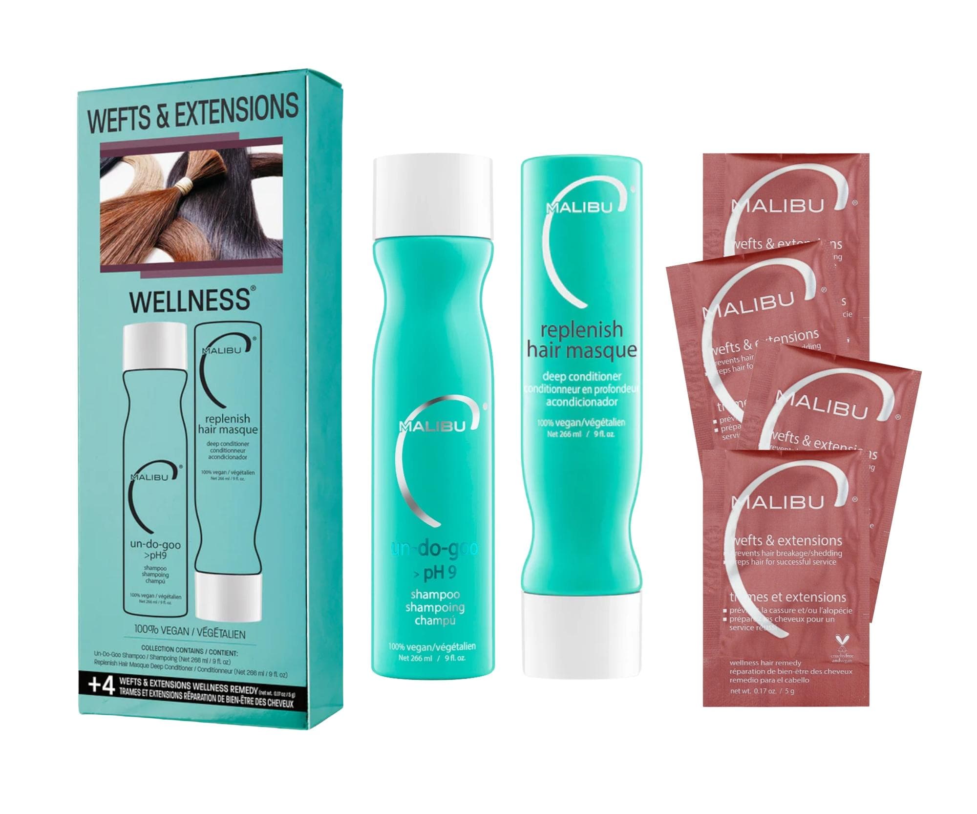 Zestaw do pielęgnacji włosów przedłużanych Malibu C Wefts & Extensions Wellness