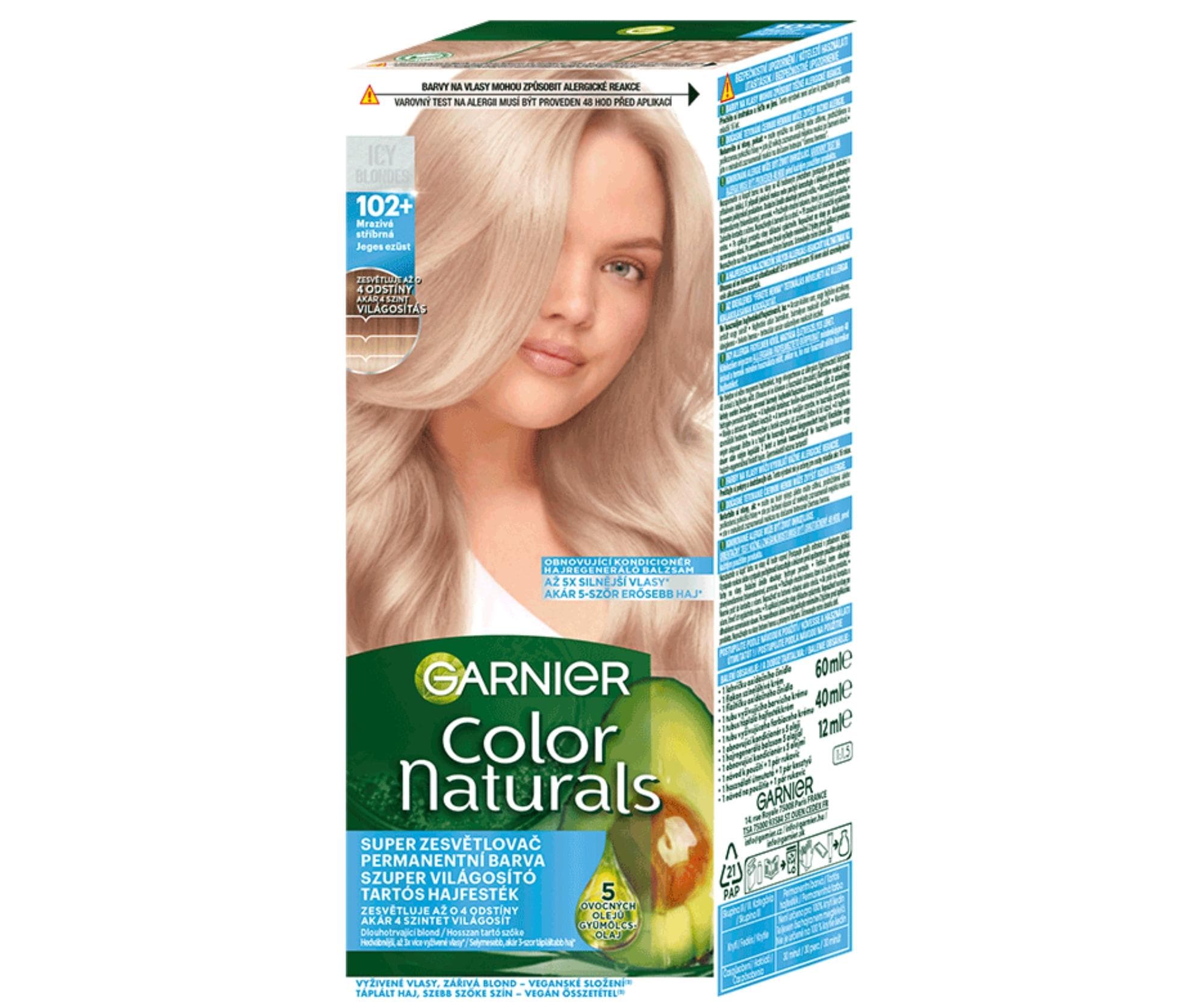 Farba rozjaśniająca do włosów Garnier Color Naturals - 102+ mroźny srebrny